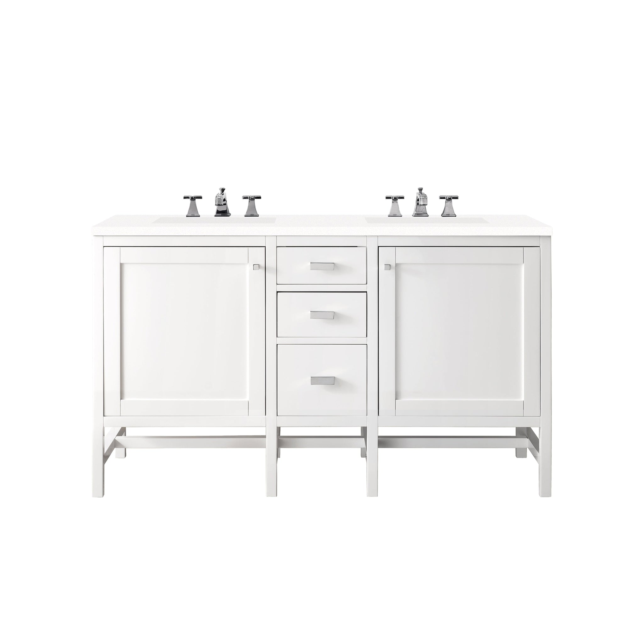 James Martin Vanities, James Martin Vanities Addison 60" Glossy White Double Vanity Cabinet With 3cm White Zeus Quartz Top