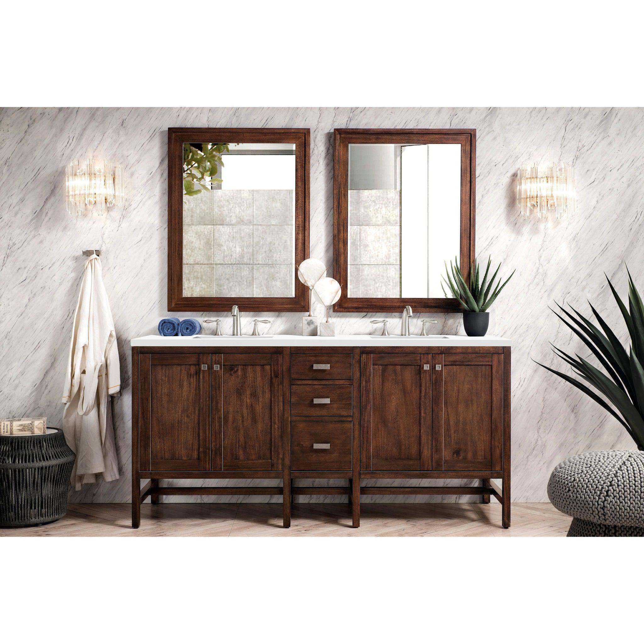 James Martin Vanities, James Martin Vanities Addison 72" Mid Century Acacia Double Vanity Cabinet With 3cm White Zeus Quartz Top