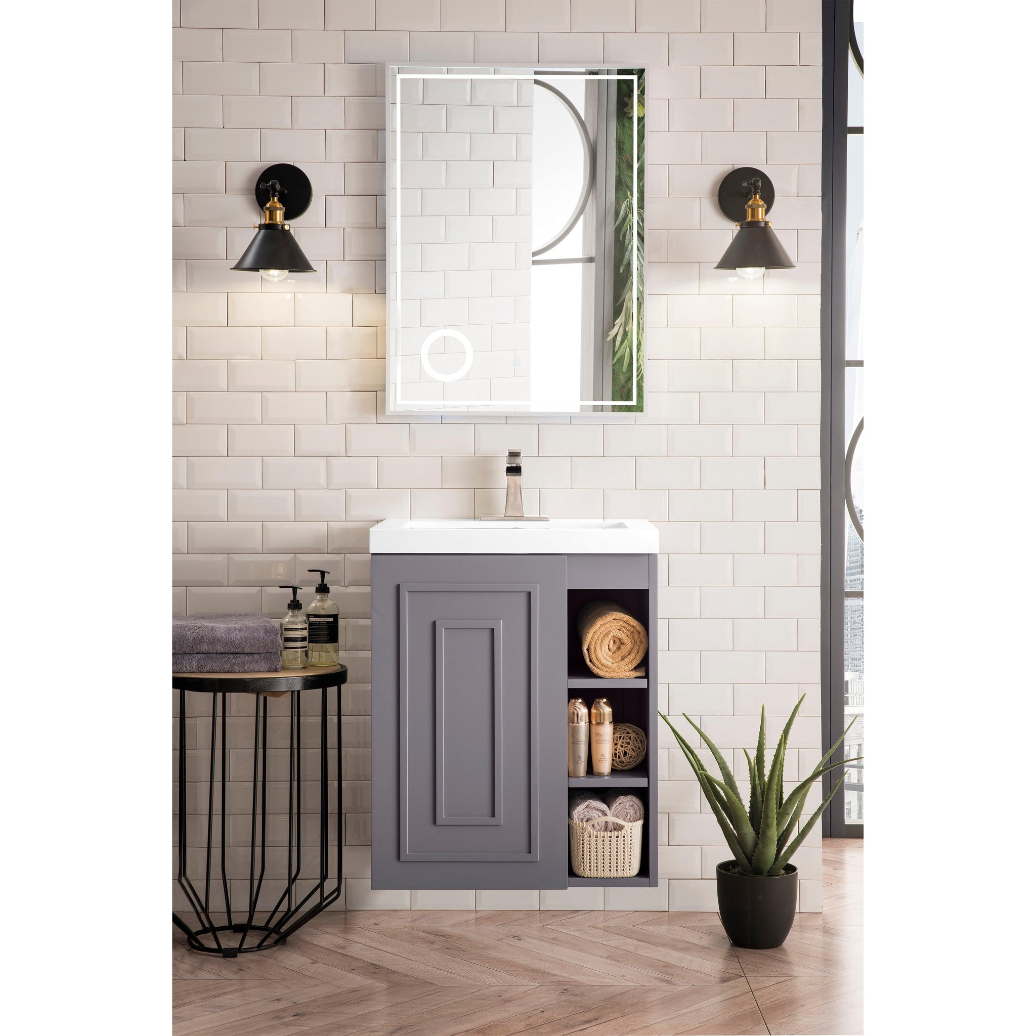 James Martin Vanities, James Martin Vanities Alicante 24" Grey Smoke Single Vanity Cabinet With White Glossy Composite Countertop