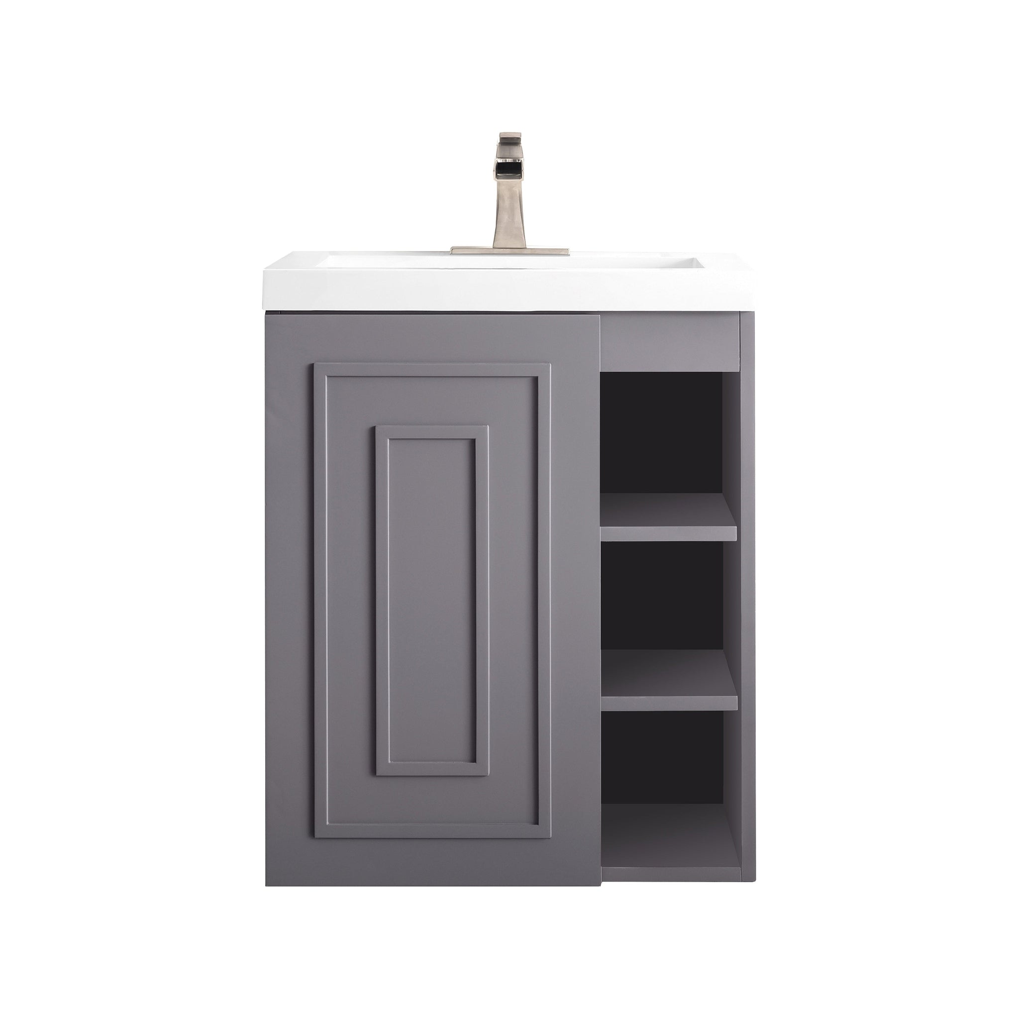 James Martin Vanities, James Martin Vanities Alicante 24" Grey Smoke Single Vanity Cabinet With White Glossy Composite Countertop