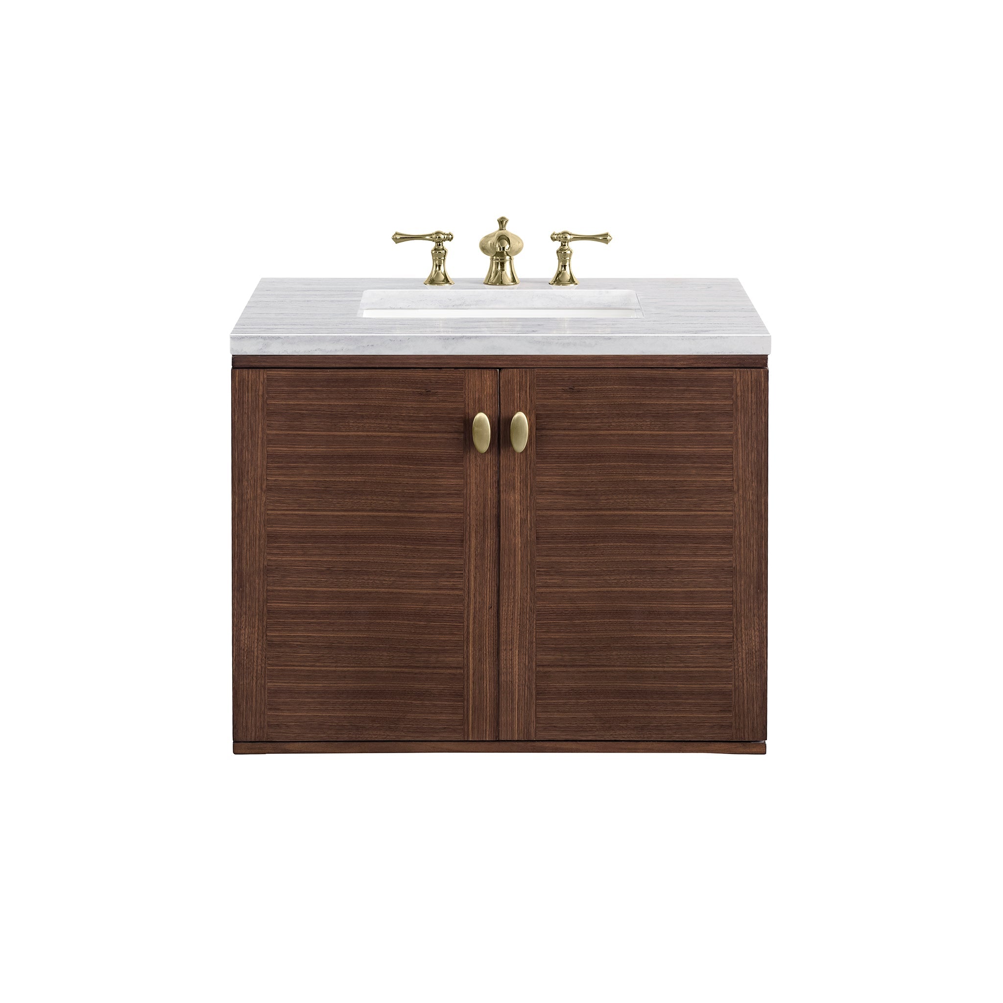 James Martin Vanities, James Martin Vanities Amberly 30" Mid-Century Walnut Single Vanity With 3cm Arctic Fall Top