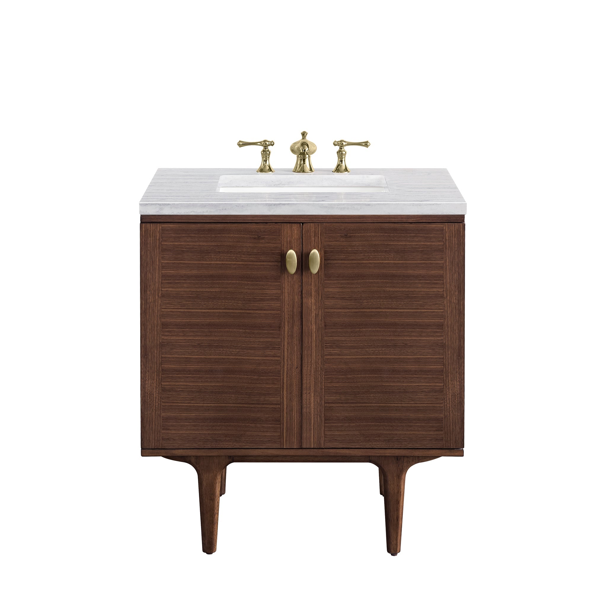 James Martin Vanities, James Martin Vanities Amberly 30" Mid-Century Walnut Single Vanity With 3cm Arctic Fall Top