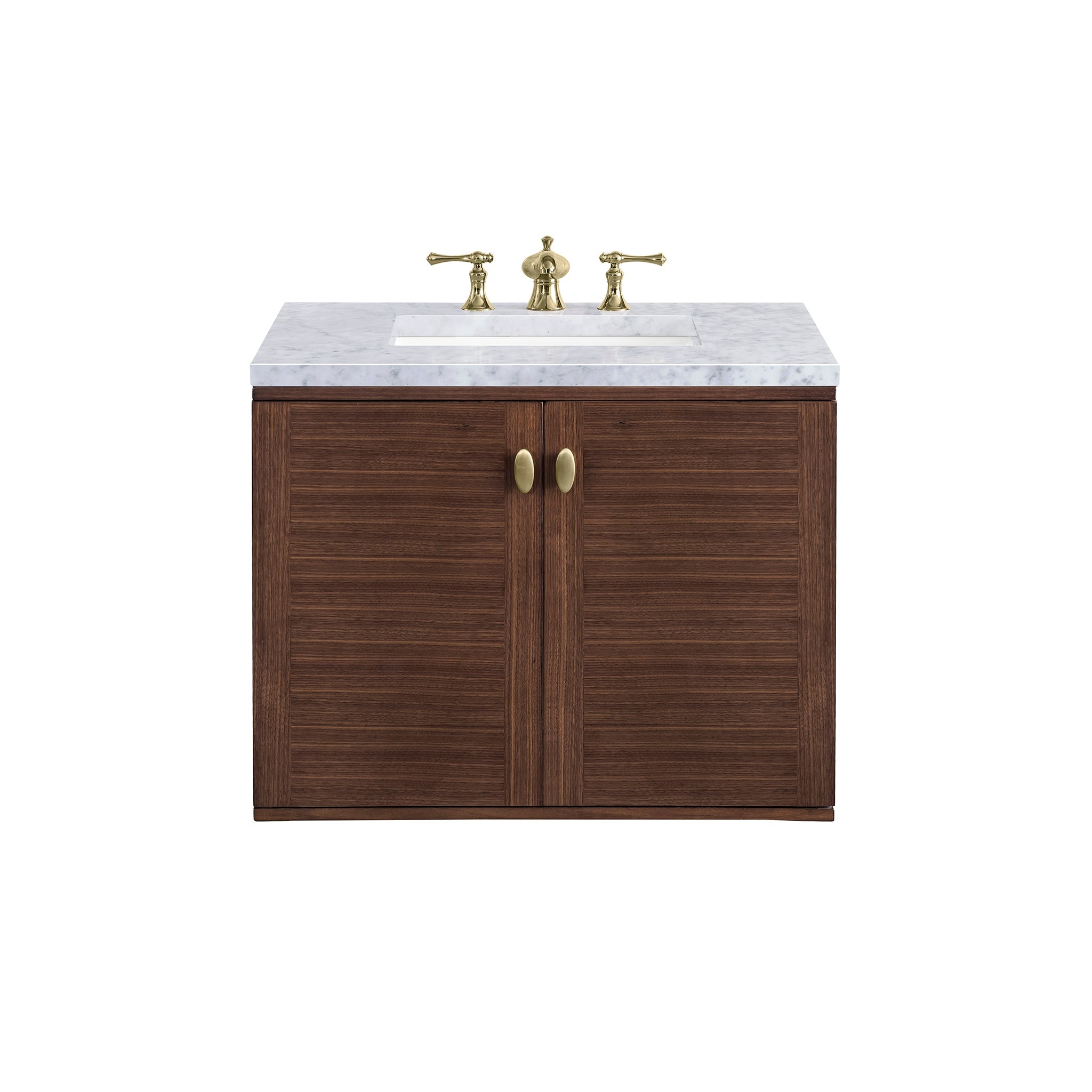 James Martin Vanities, James Martin Vanities Amberly 30" Mid-Century Walnut Single Vanity With 3cm Carrara Marble Top