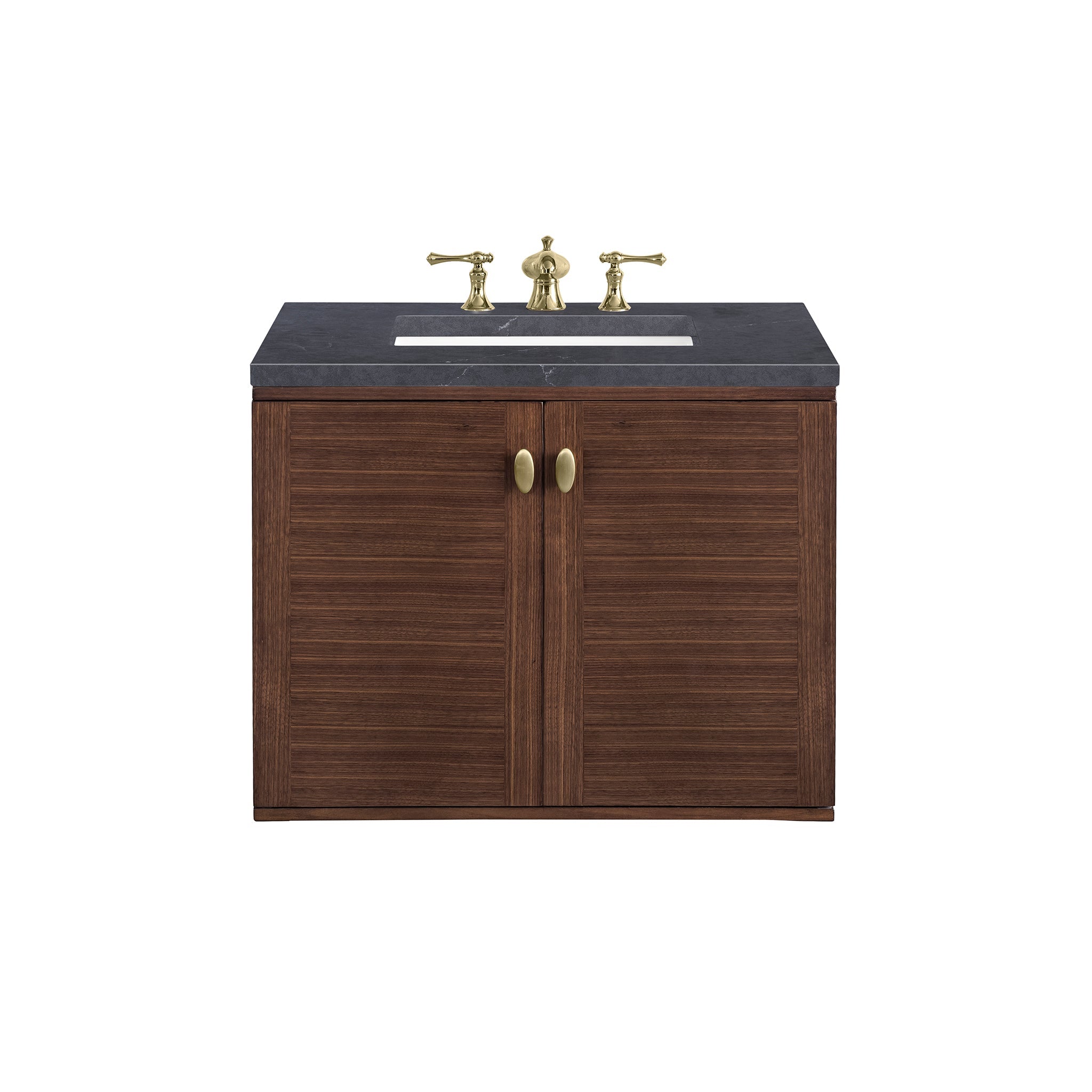 James Martin Vanities, James Martin Vanities Amberly 30" Mid-Century Walnut Single Vanity With 3cm Charcoal Soapstone Top