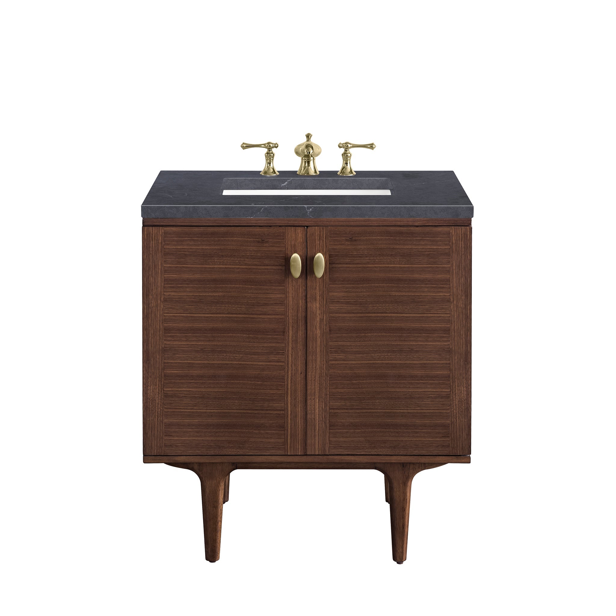 James Martin Vanities, James Martin Vanities Amberly 30" Mid-Century Walnut Single Vanity With 3cm Charcoal Soapstone Top