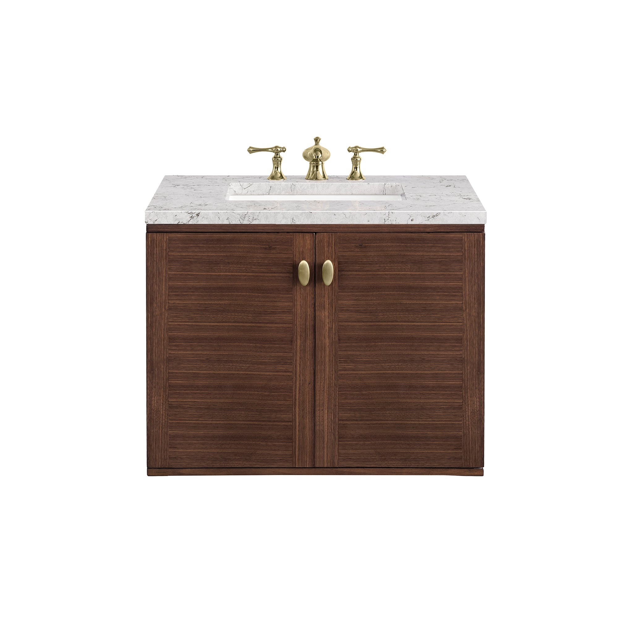 James Martin Vanities, James Martin Vanities Amberly 30" Mid-Century Walnut Single Vanity With 3cm Eternal Jasmine Pearl Top