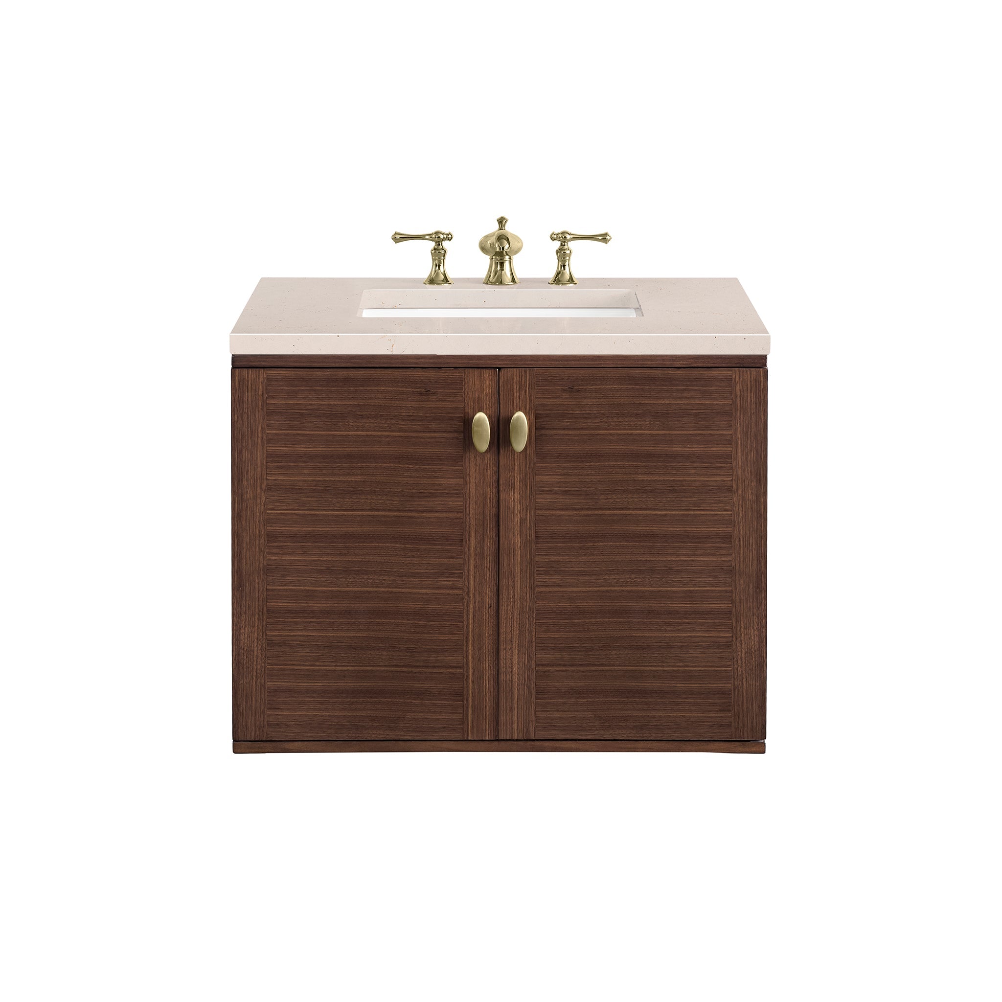 James Martin Vanities, James Martin Vanities Amberly 30" Mid-Century Walnut Single Vanity With 3cm Eternal Marfil Top