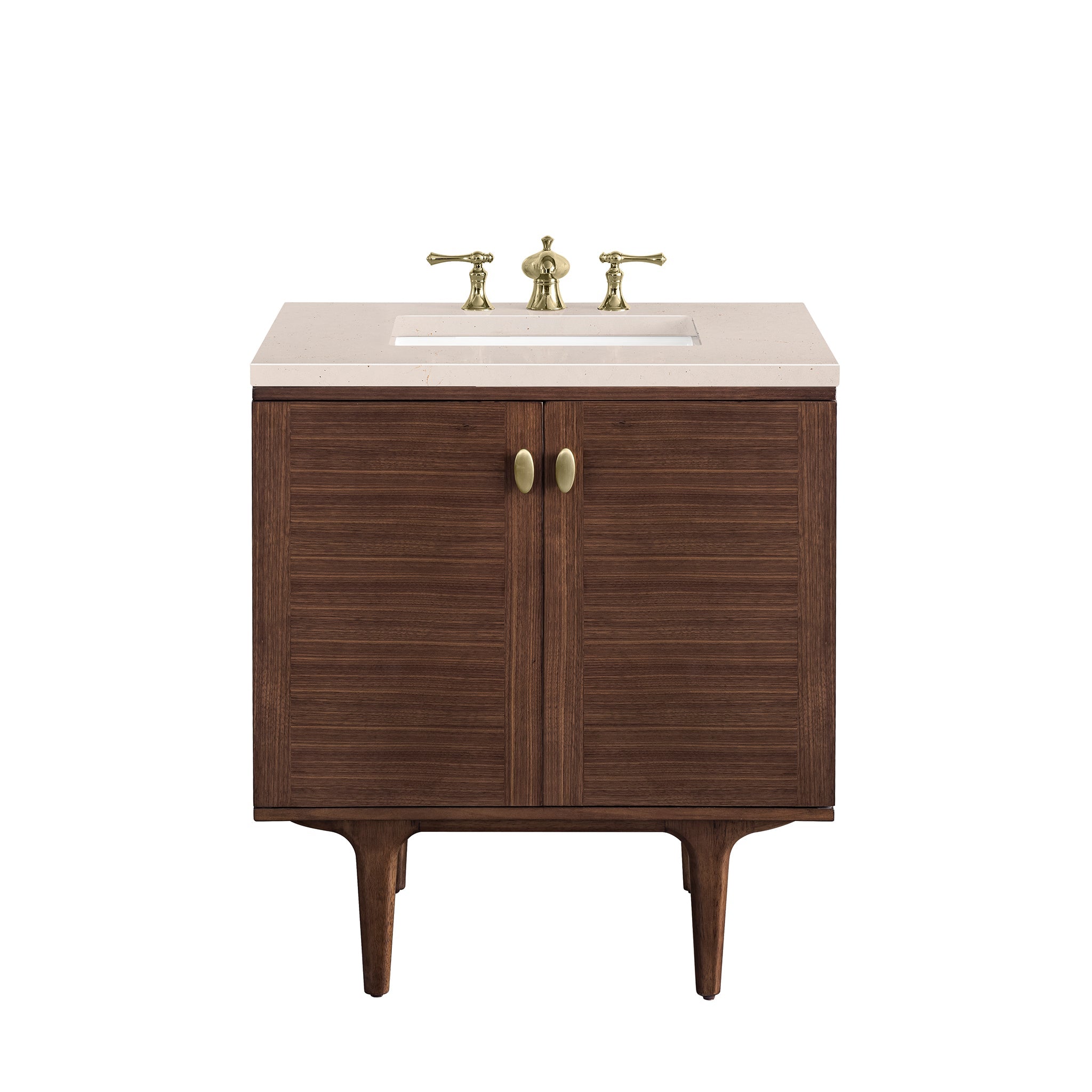 James Martin Vanities, James Martin Vanities Amberly 30" Mid-Century Walnut Single Vanity With 3cm Eternal Marfil Top