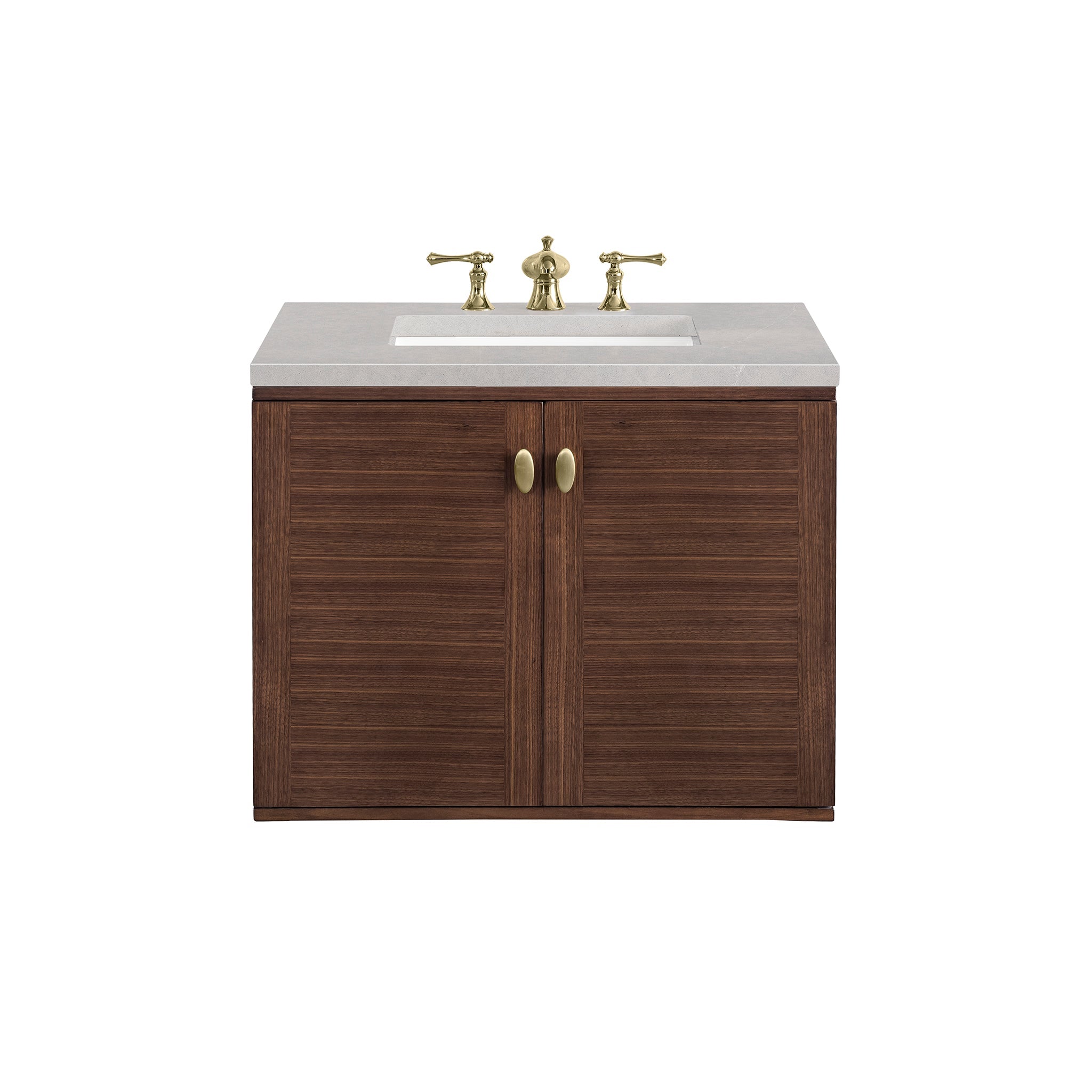 James Martin Vanities, James Martin Vanities Amberly 30" Mid-Century Walnut Single Vanity With 3cm Eternal Serena Top