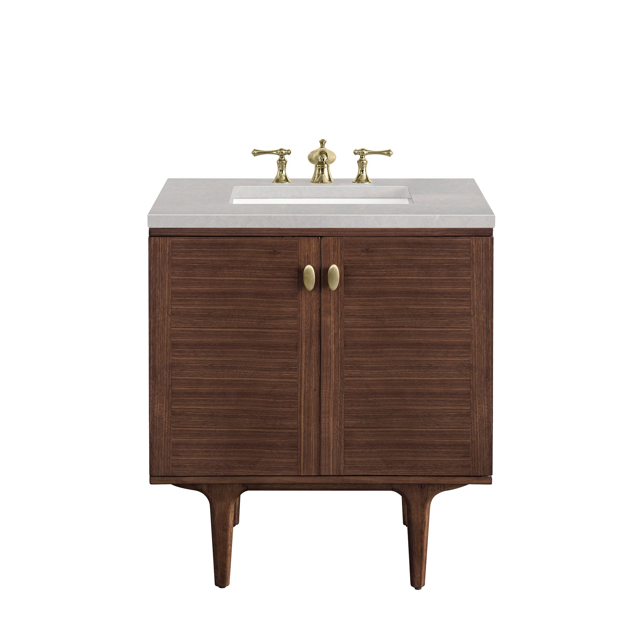 James Martin Vanities, James Martin Vanities Amberly 30" Mid-Century Walnut Single Vanity With 3cm Eternal Serena Top