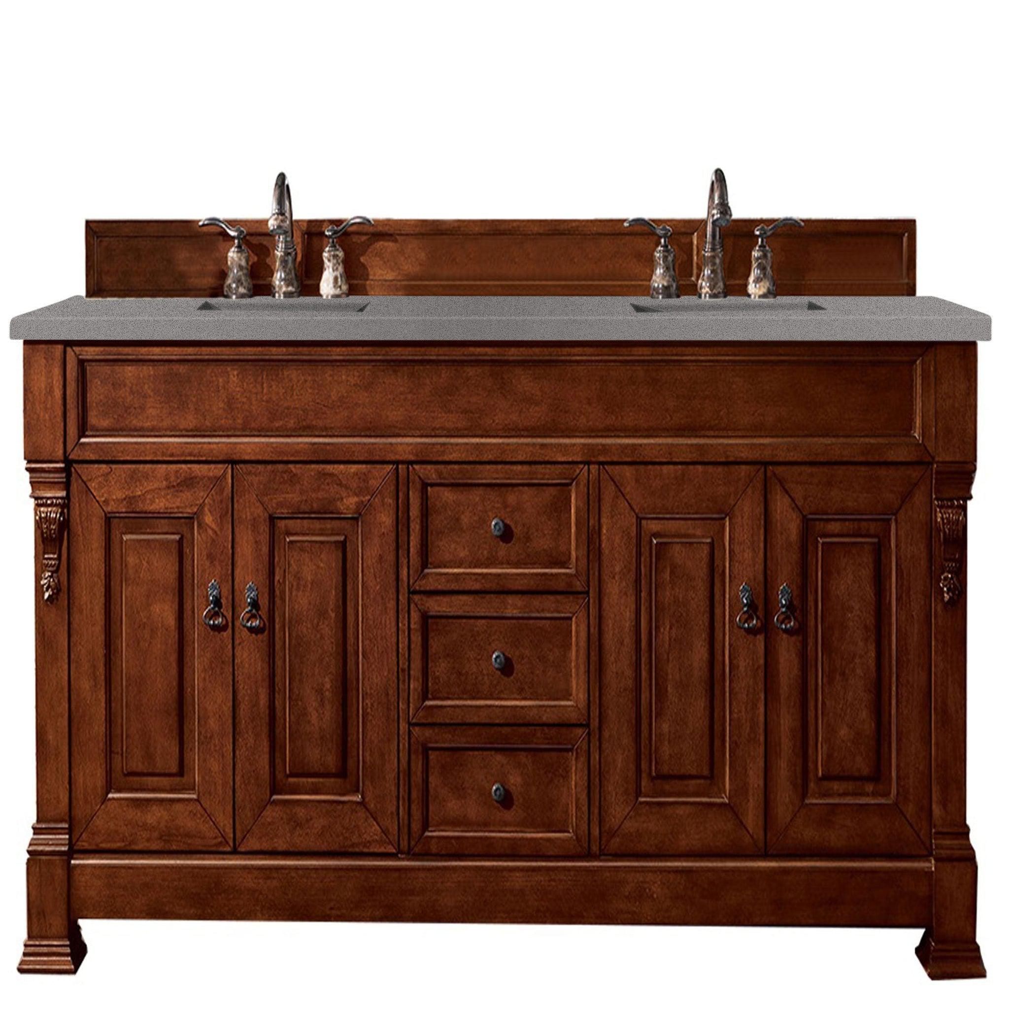 James Martin Vanities, James Martin Vanities Brookfield 72" Warm Cherry Double Vanity With 3cm Grey Expo Quartz Top