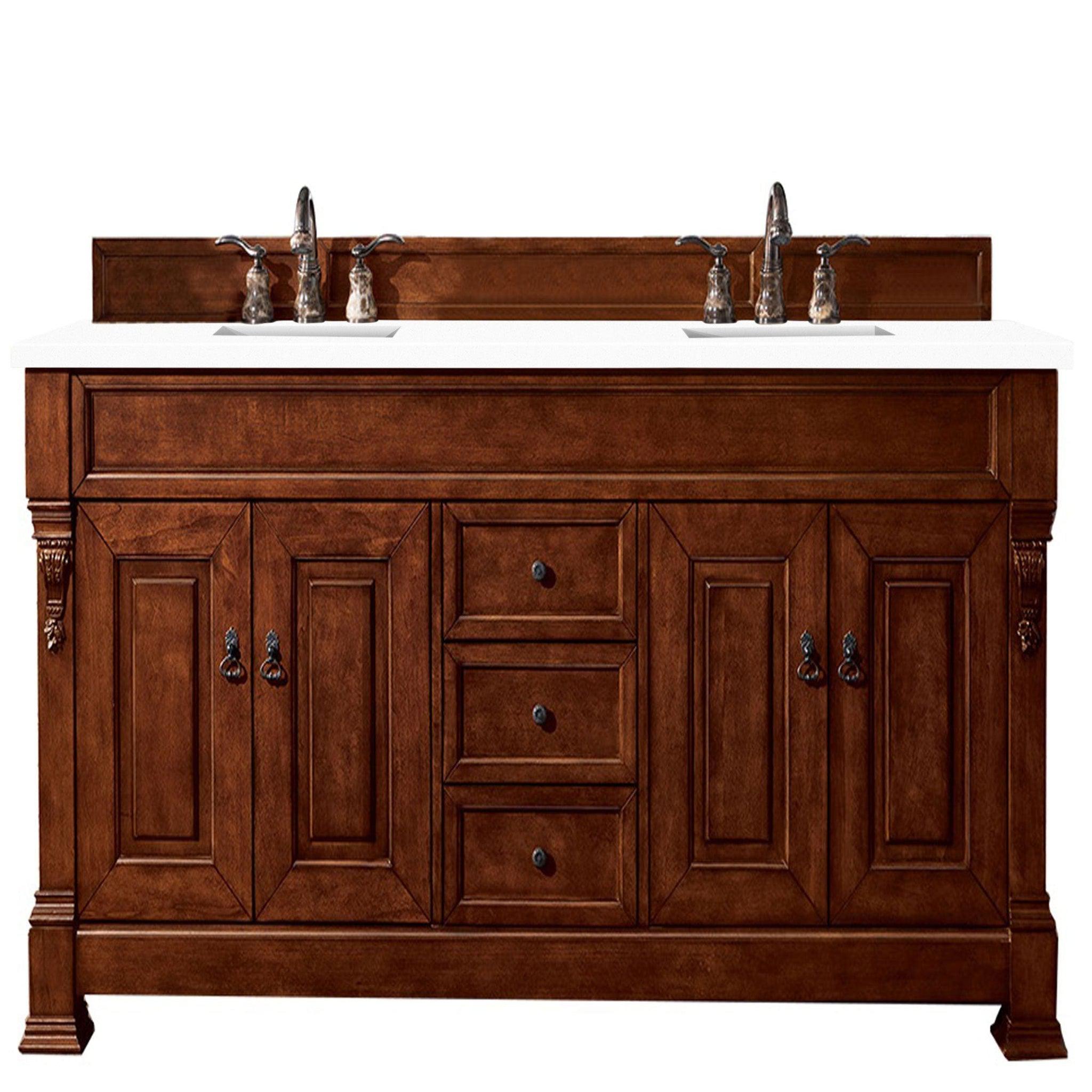 James Martin Vanities, James Martin Vanities Brookfield 72" Warm Cherry Double Vanity With 3cm White Zeus Quartz Top