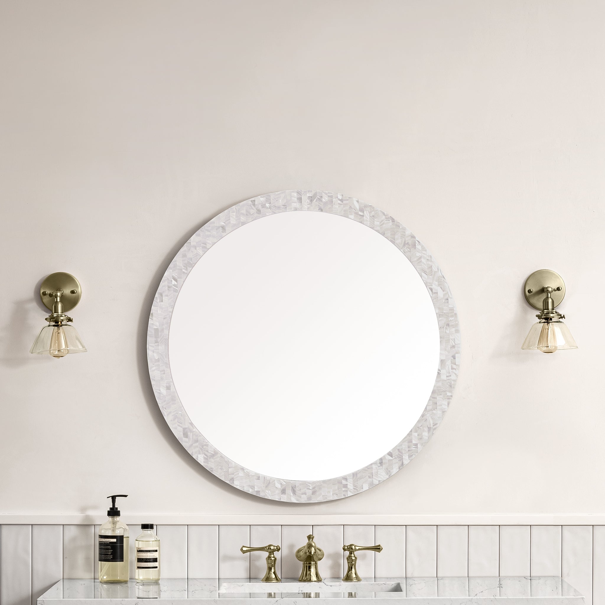 James Martin Vanities, James Martin Vanities Callie 30" White Mother of Pearl Round Mirror