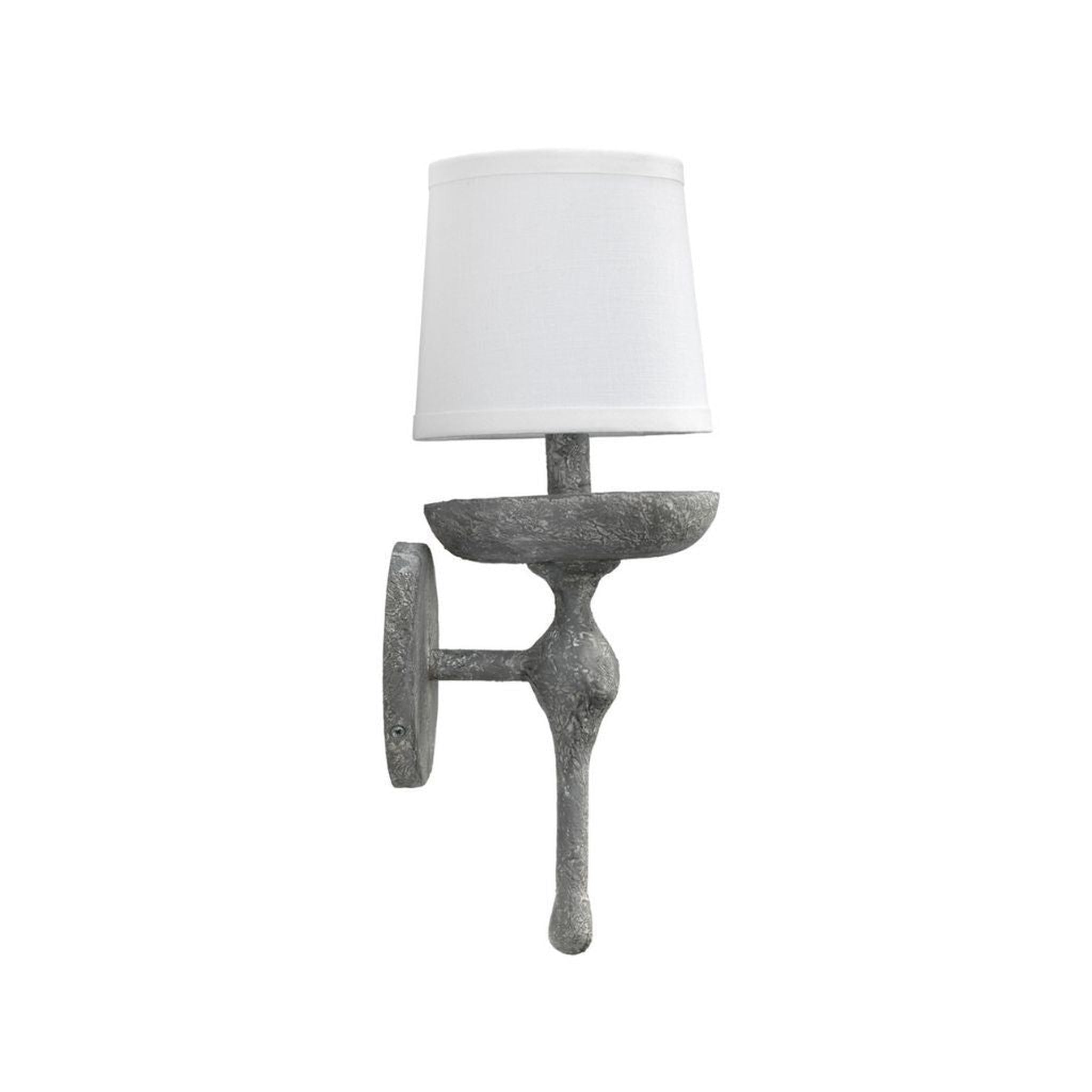 Jamie Young Co., Jamie Young Concord 6" x 16" 1-Light Gray Plaster Wall Sconce With White Linen Tapered Shade