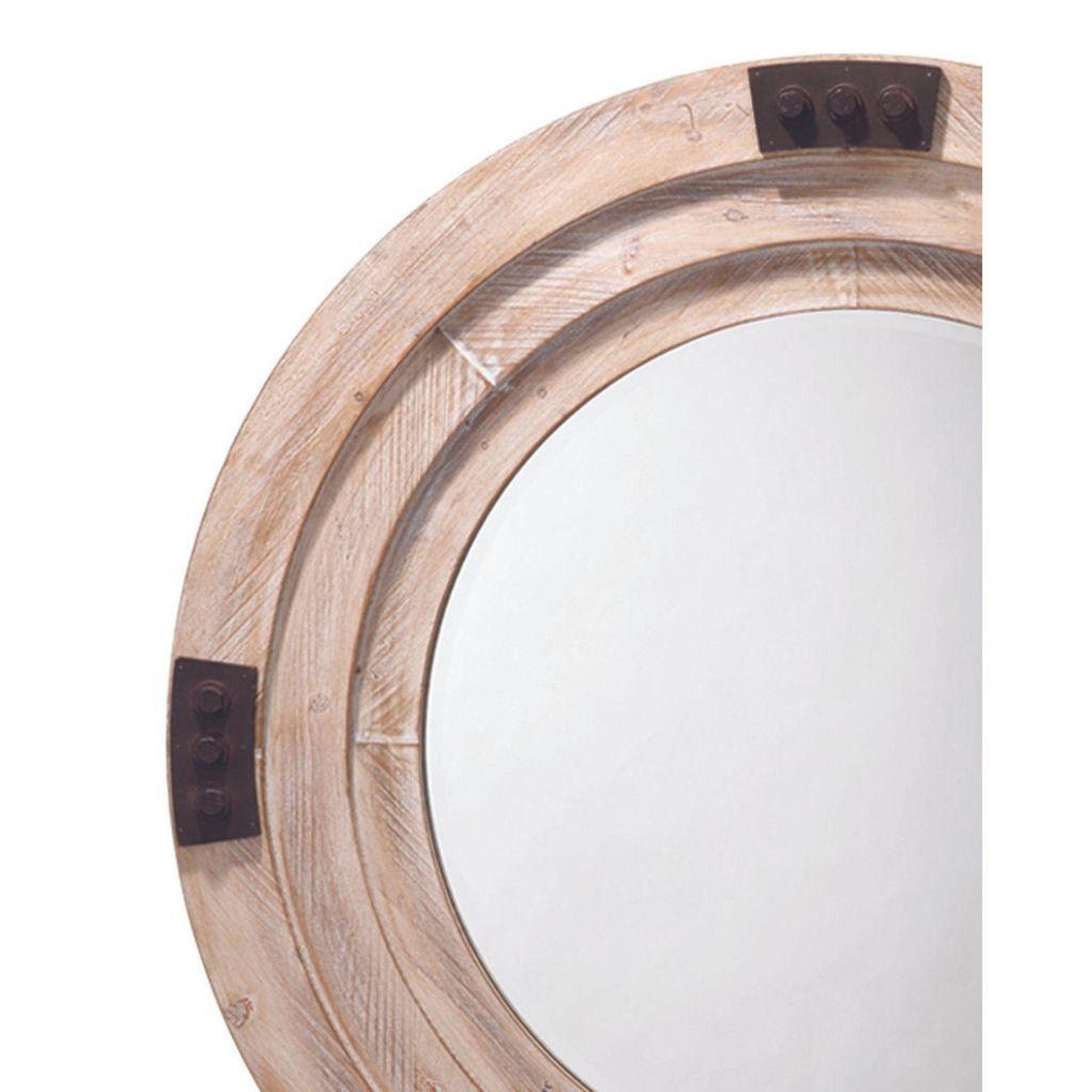 Jamie Young Co., Jamie Young Foreman 36" Round Mirror With White Washed Wood Frame and Iron Metal Accents