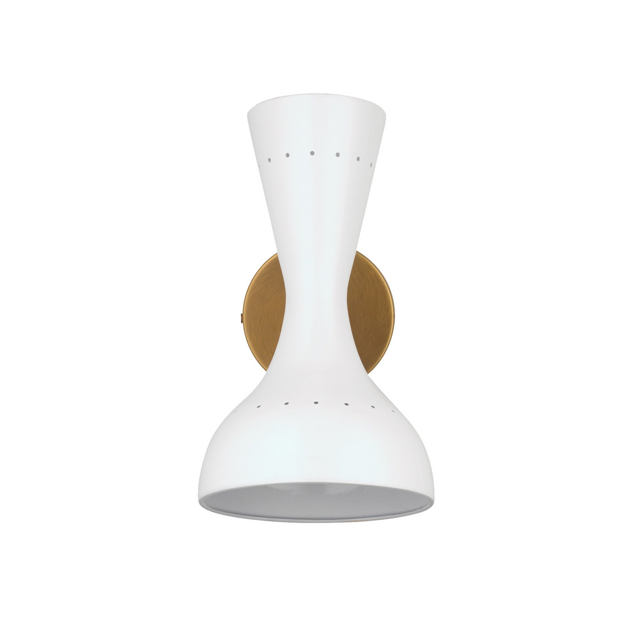 Jamie Young Co., Jamie Young Pisa 6" x 11" 2-Light White and Antique Brass Metal Wall Sconce With Hourglass-Shaped Swivel Hood