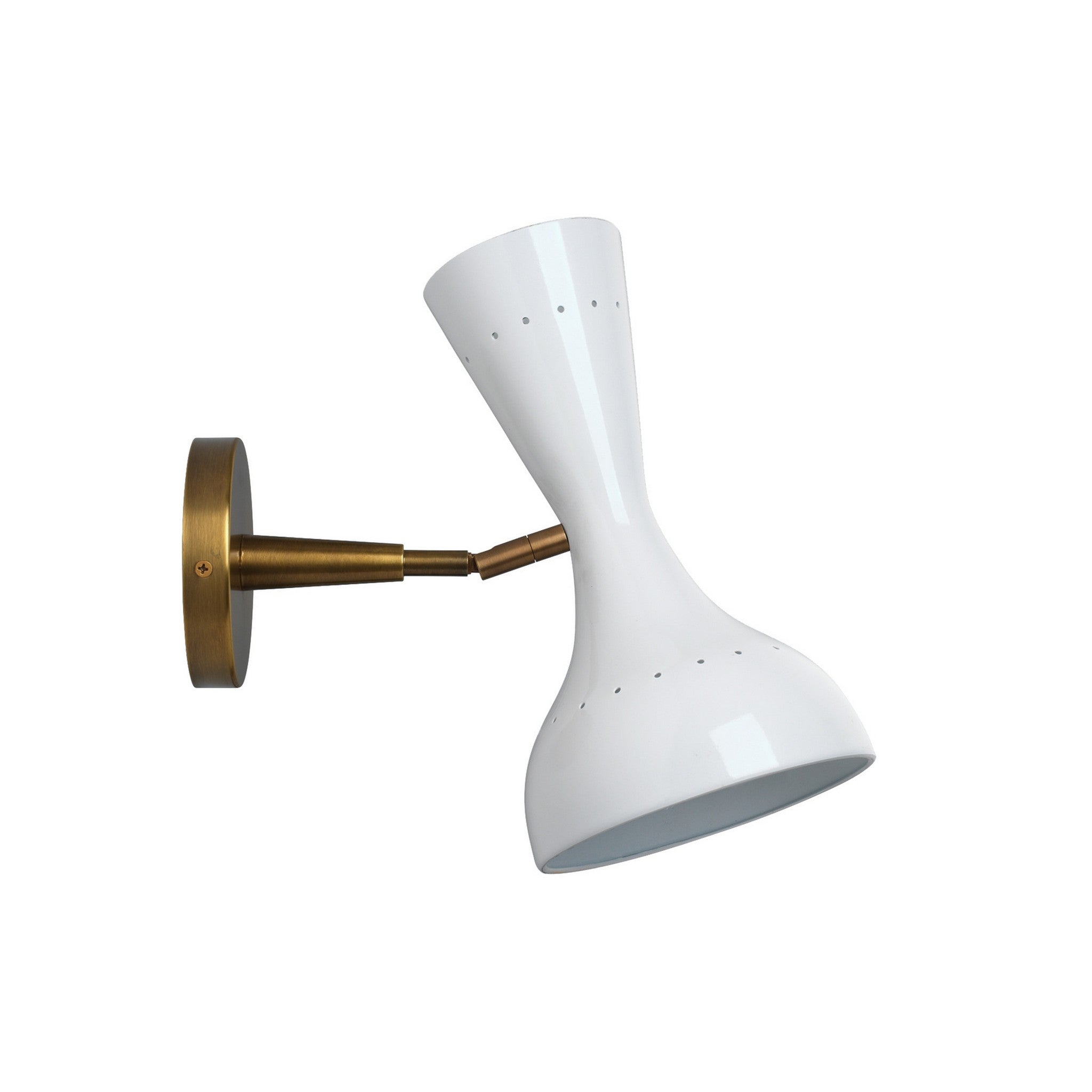 Jamie Young Co., Jamie Young Pisa 6" x 11" 2-Light White and Antique Brass Metal Wall Sconce With Hourglass-Shaped Swivel Hood