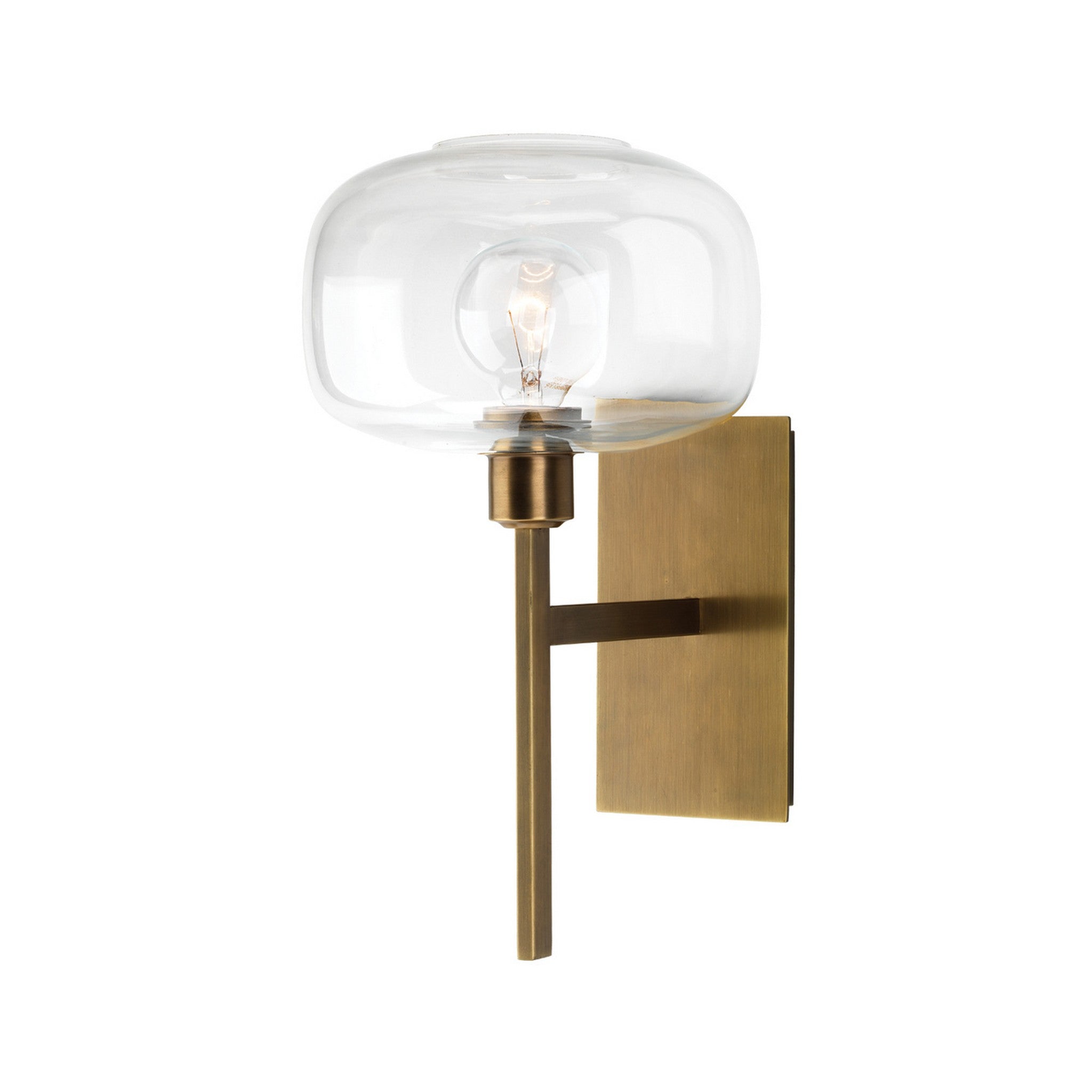 Jamie Young Co., Jamie Young Scando 9" x 14 1-Light Antique Brass Wall Sconce With Clear Blown Glass Shade