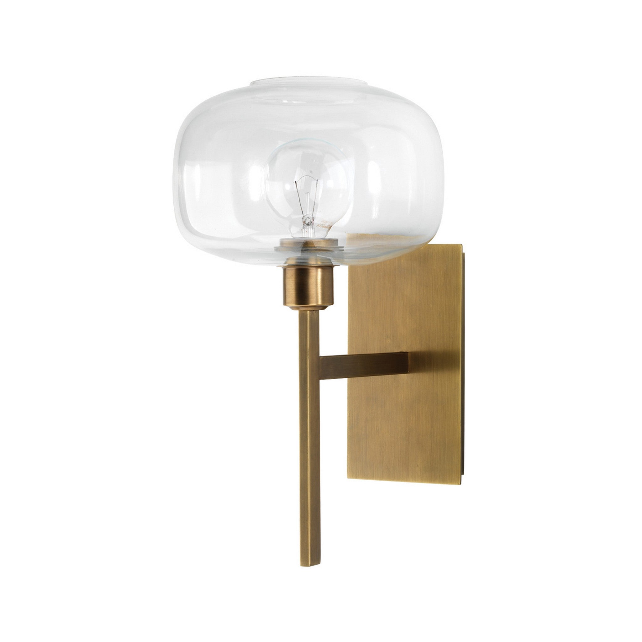 Jamie Young Co., Jamie Young Scando 9" x 14 1-Light Antique Brass Wall Sconce With Clear Blown Glass Shade