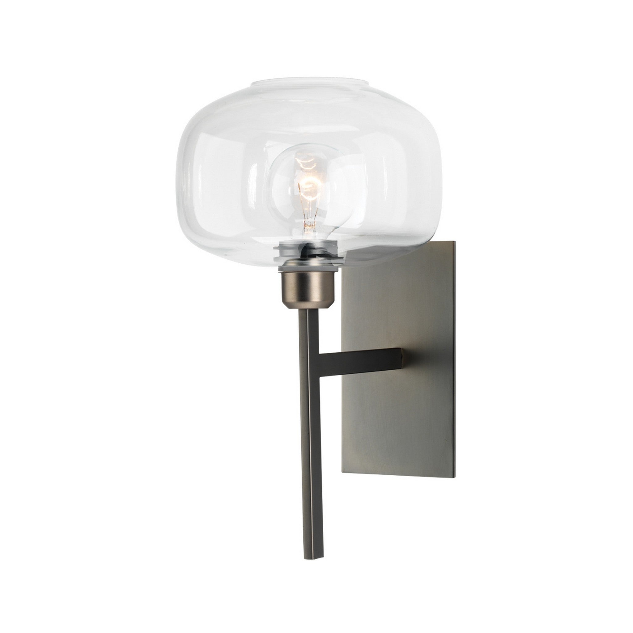 Jamie Young Co., Jamie Young Scando 9" x 14 1-Light Gun Metal Wall Sconce With Clear Blown Glass Shade