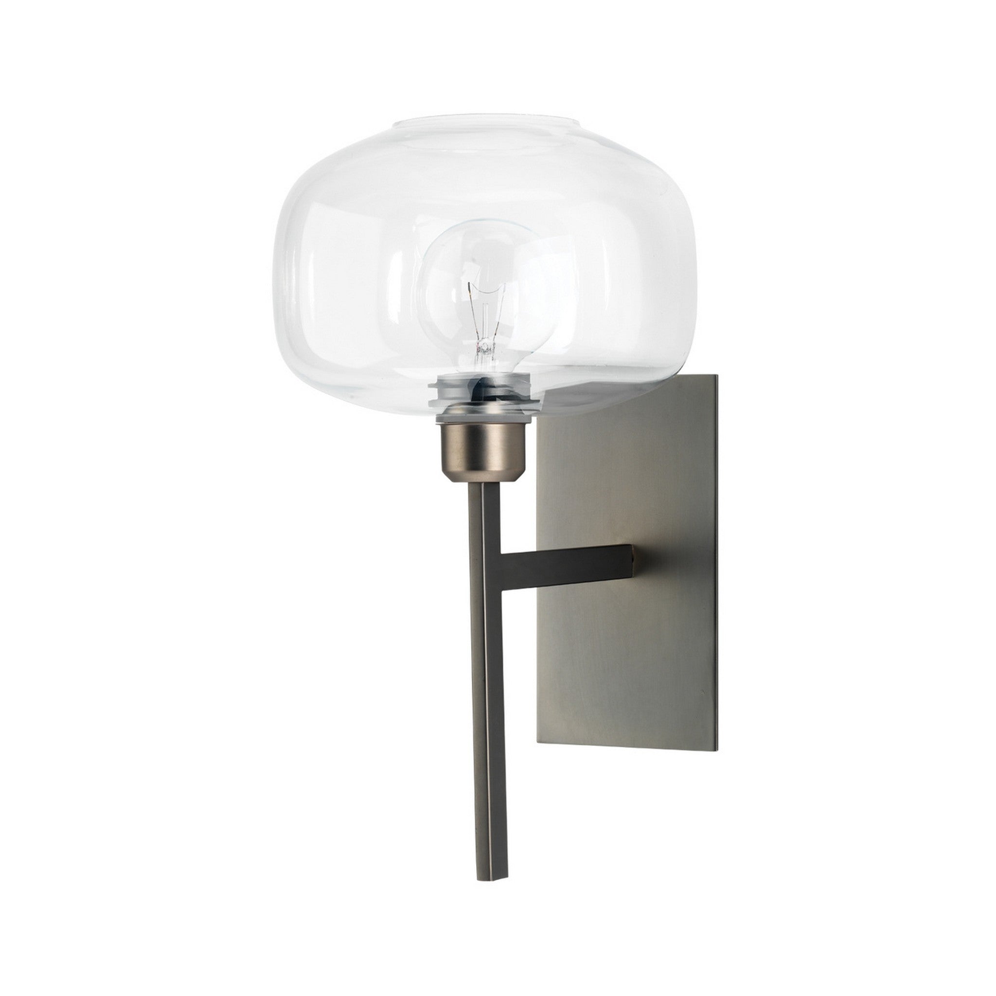 Jamie Young Co., Jamie Young Scando 9" x 14 1-Light Gun Metal Wall Sconce With Clear Blown Glass Shade