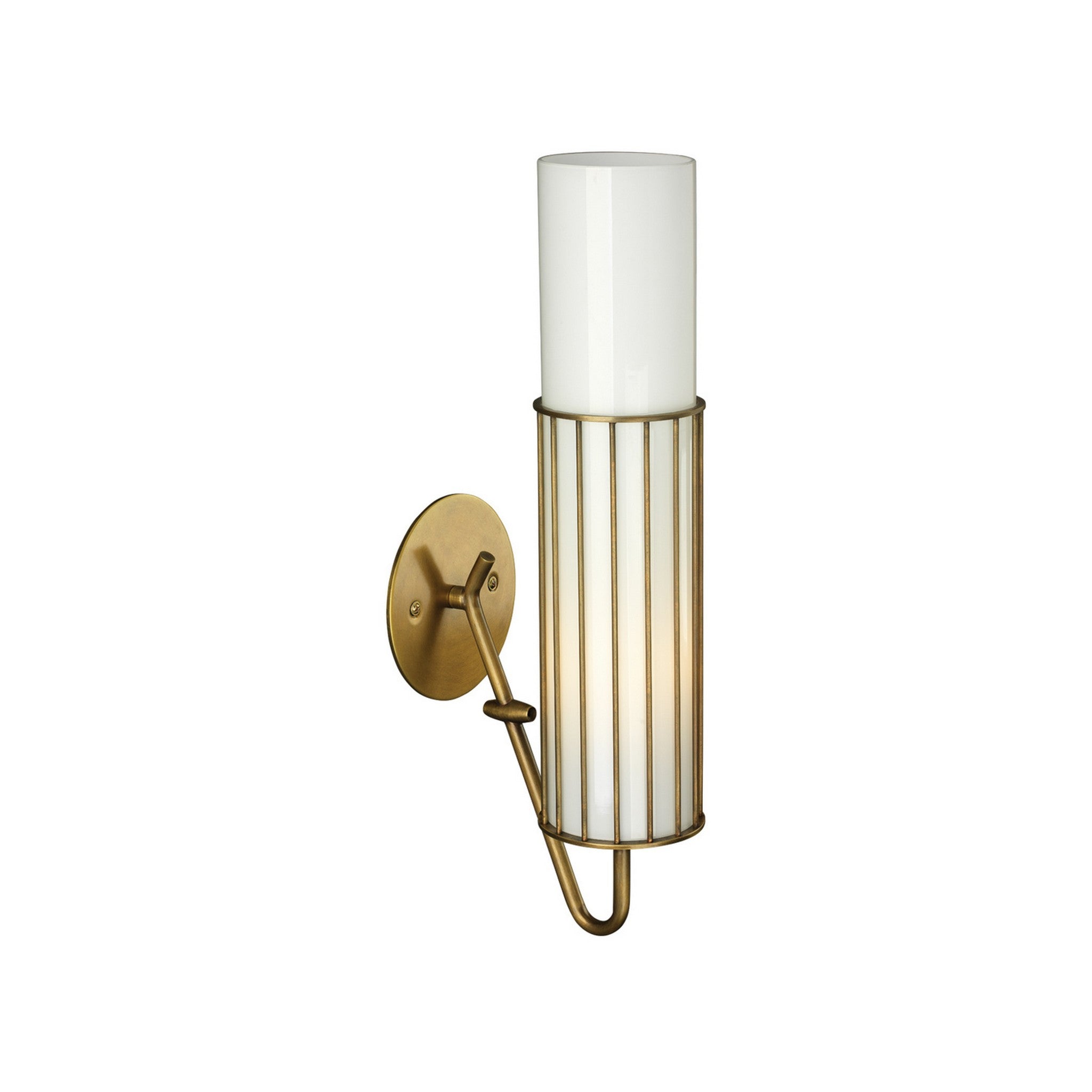 Jamie Young Co., Jamie Young Torino 4" x 17" 1-Light Cylinder Antique Brass Wall Sconce With Metal Wire Frame and White Glass Shade