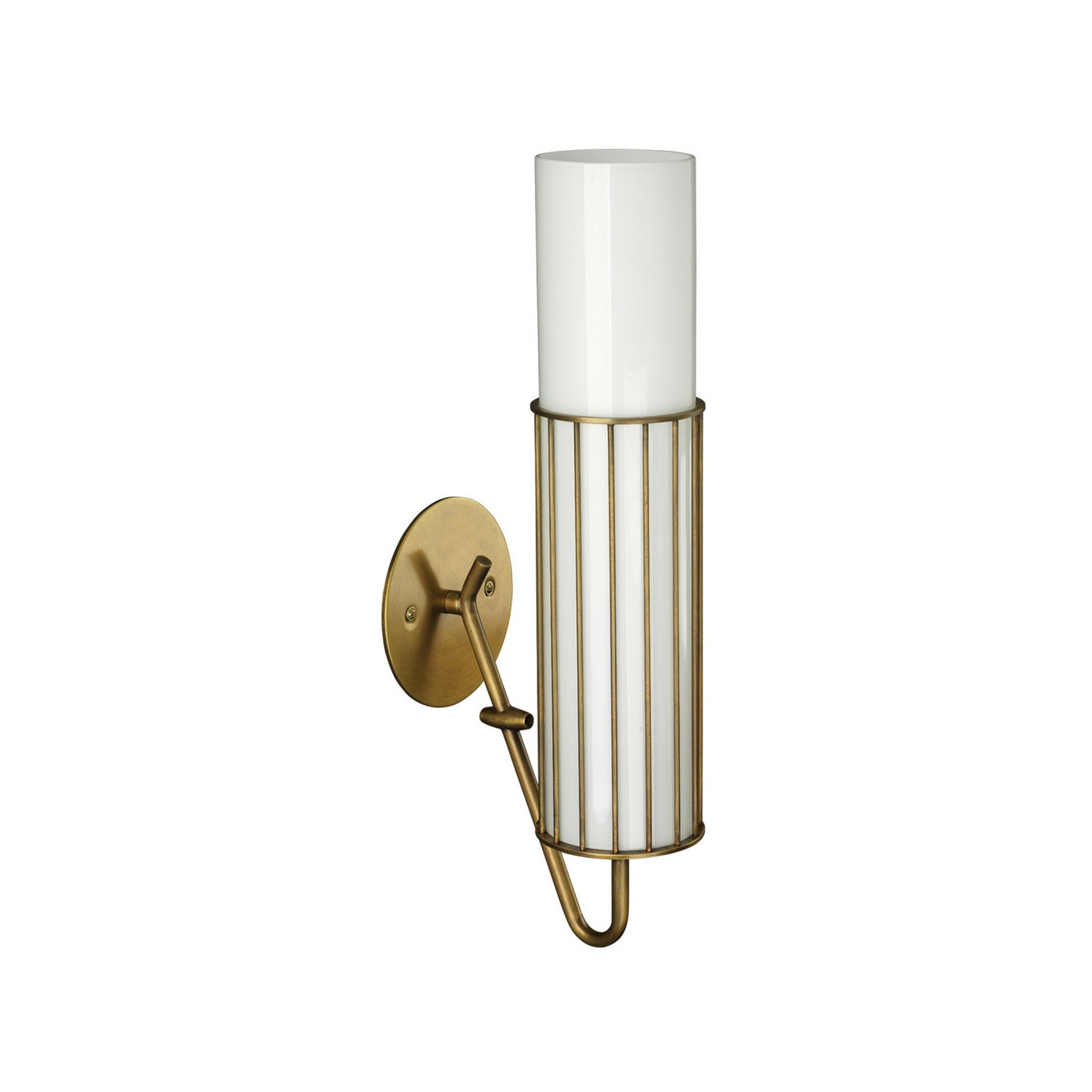 Jamie Young Co., Jamie Young Torino 4" x 17" 1-Light Cylinder Antique Brass Wall Sconce With Metal Wire Frame and White Glass Shade