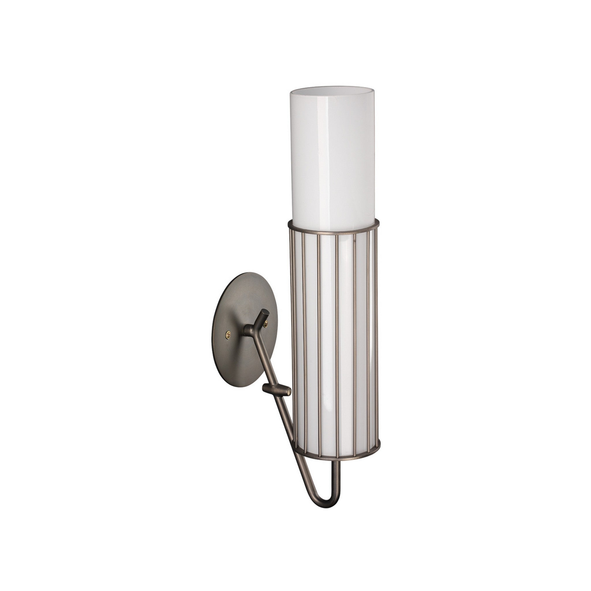 Jamie Young Co., Jamie Young Torino 4" x 17" 1-Light Cylinder Gun Metal Wall Sconce With Metal Wire Frame and White Glass Shade