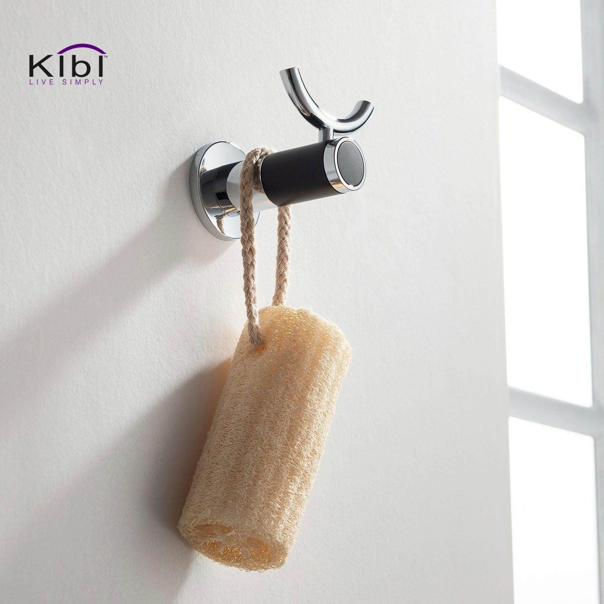 KIBI, KIBI Abaco Bathroom Robe Hook in Chrome Black Finish