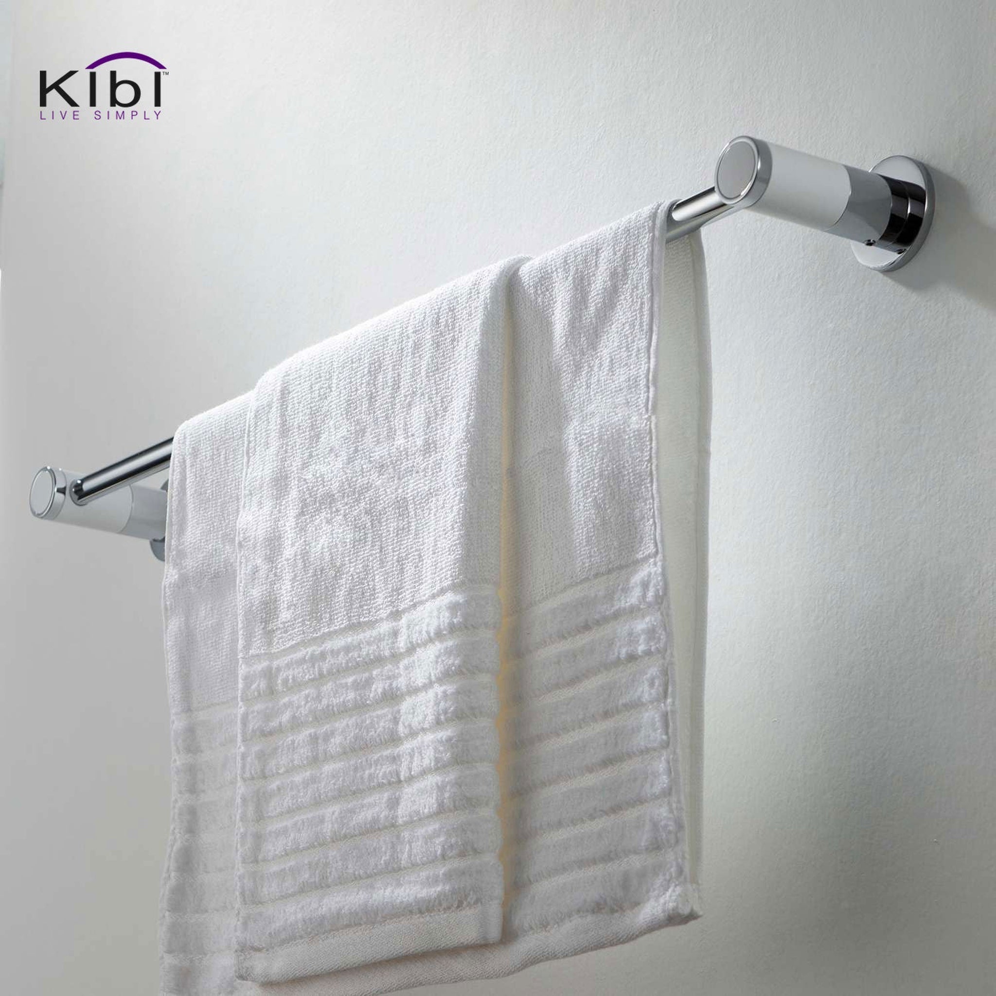 KIBI, KIBI Abaco Bathroom Towel Bar in Chrome White Finish