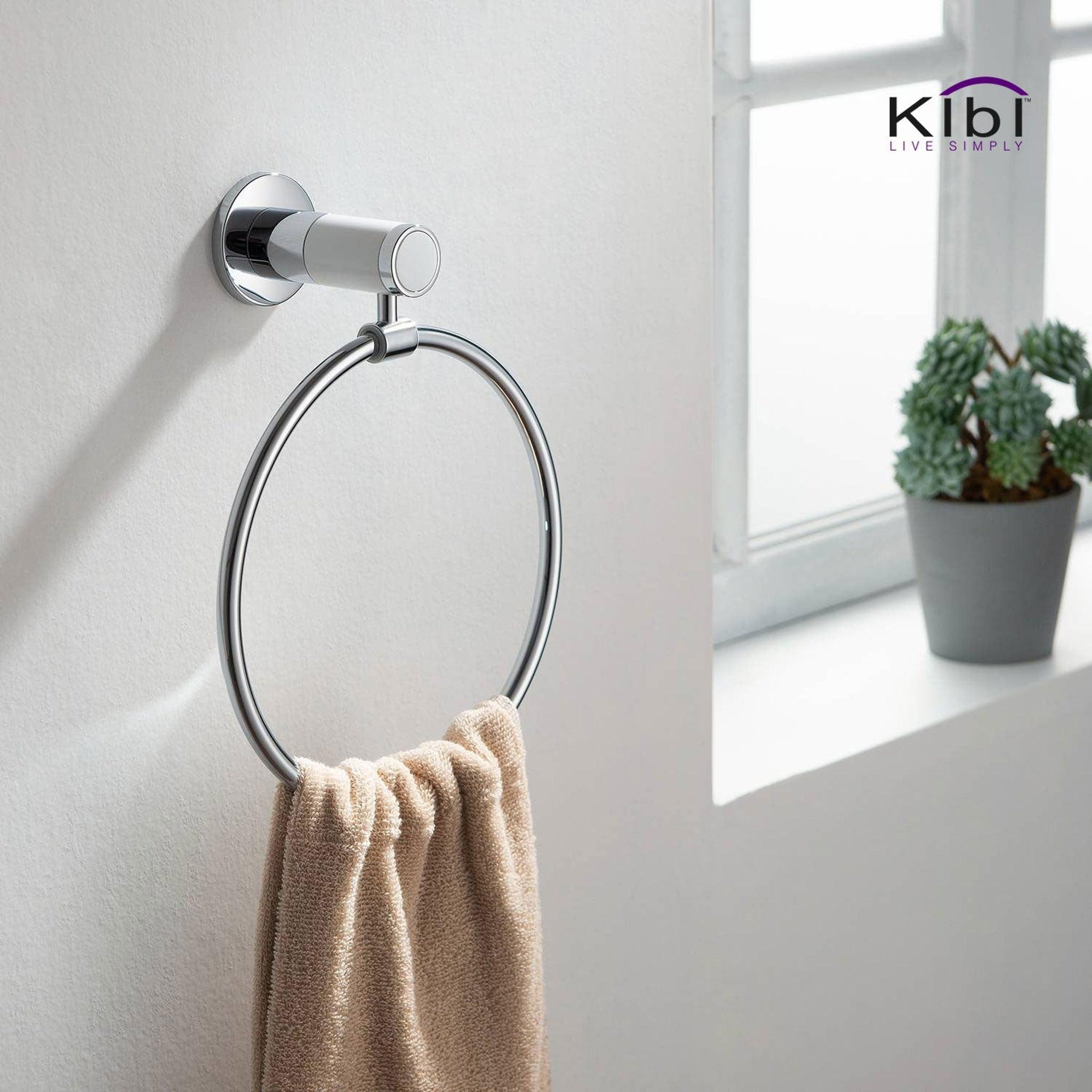 KIBI, KIBI Abaco Bathroom Towel Ring in Chrome White Finish