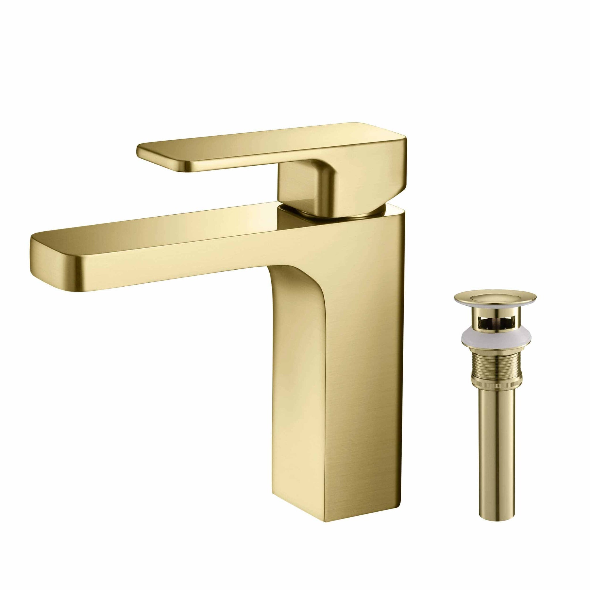 KIBI, KIBI Blaze Single Handle Brushed Gold Solid Brass Bathroom Sink Faucet With Pop-Up Drain Stopper Small Cover With Overflow