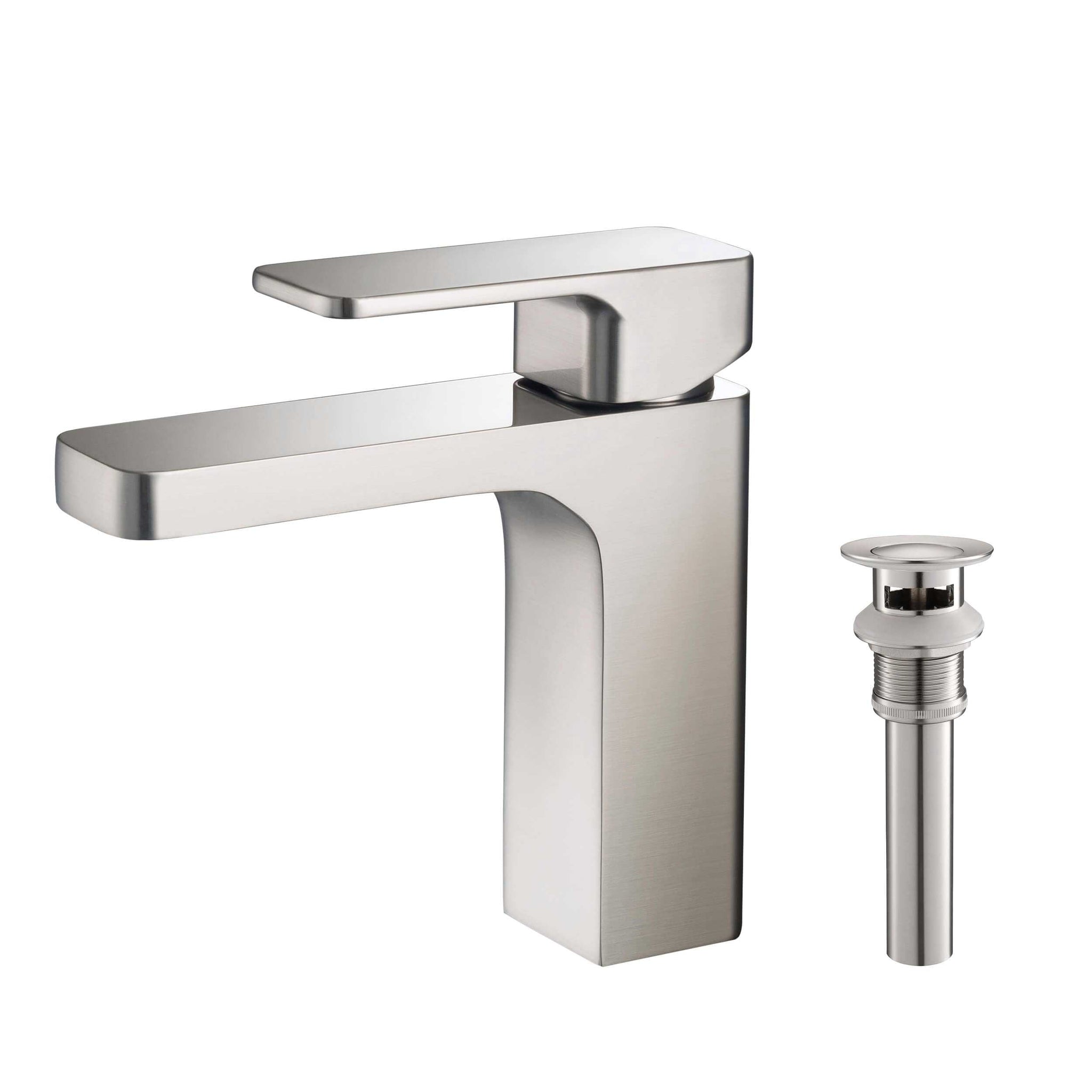 KIBI, KIBI Blaze Single Handle Brushed Nickel Solid Brass Bathroom Sink Faucet With Pop-Up Drain Stopper Small Cover With Overflow