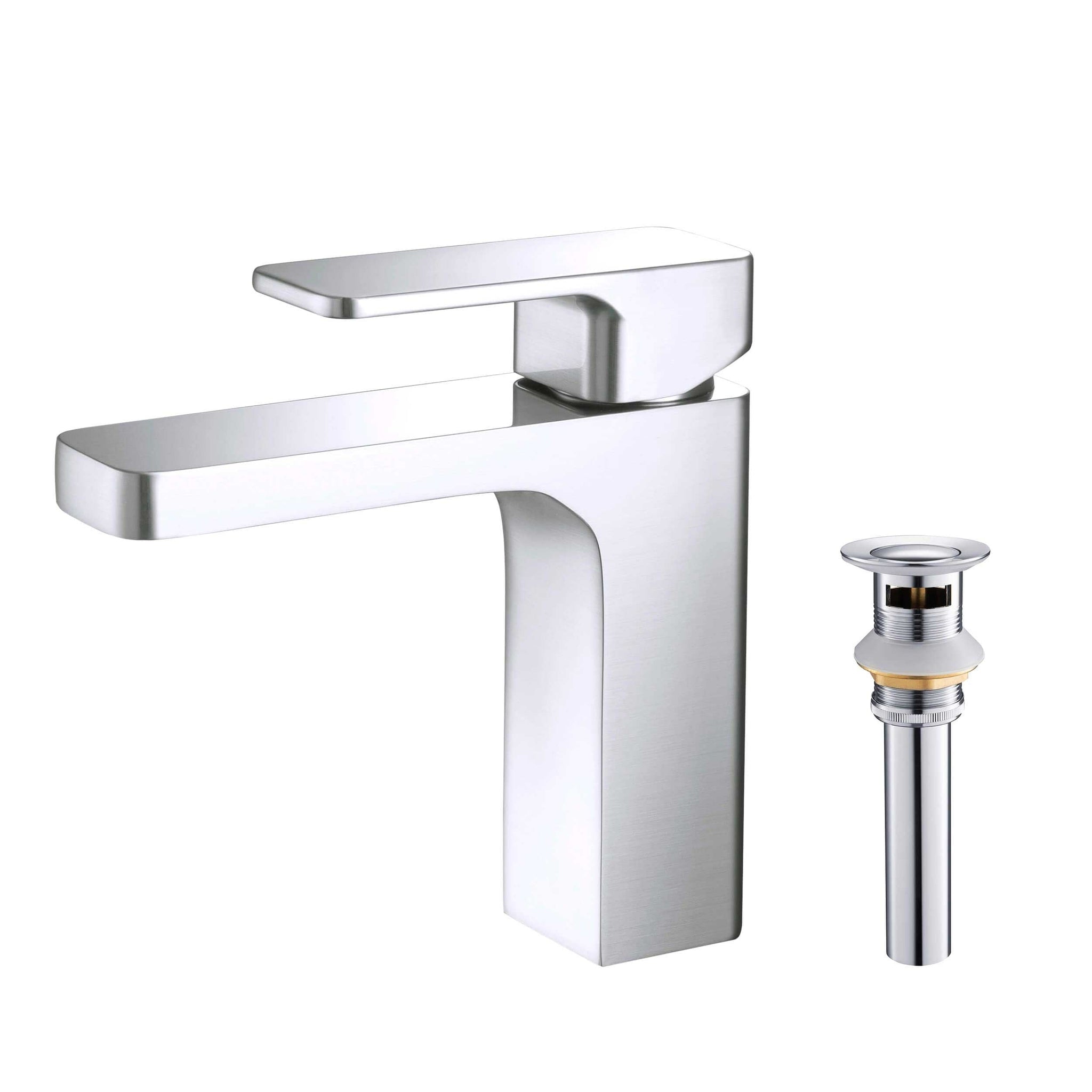 KIBI, KIBI Blaze Single Handle Chrome Solid Brass Bathroom Sink Faucet With Pop-Up Drain Stopper Small Cover With Overflow