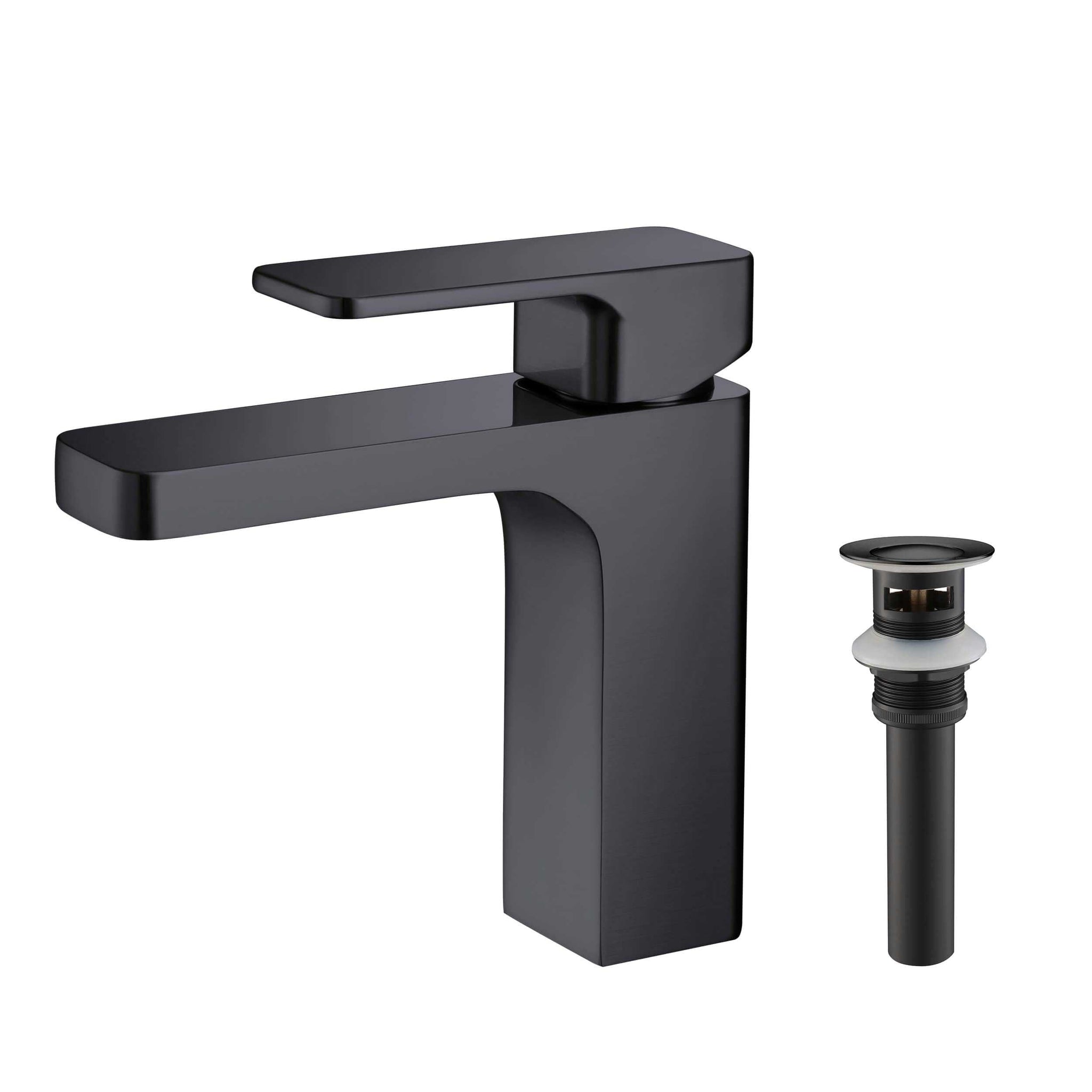 KIBI, KIBI Blaze Single Handle Matte Black Solid Brass Bathroom Sink Faucet With Pop-Up Drain Stopper Small Cover With Overflow