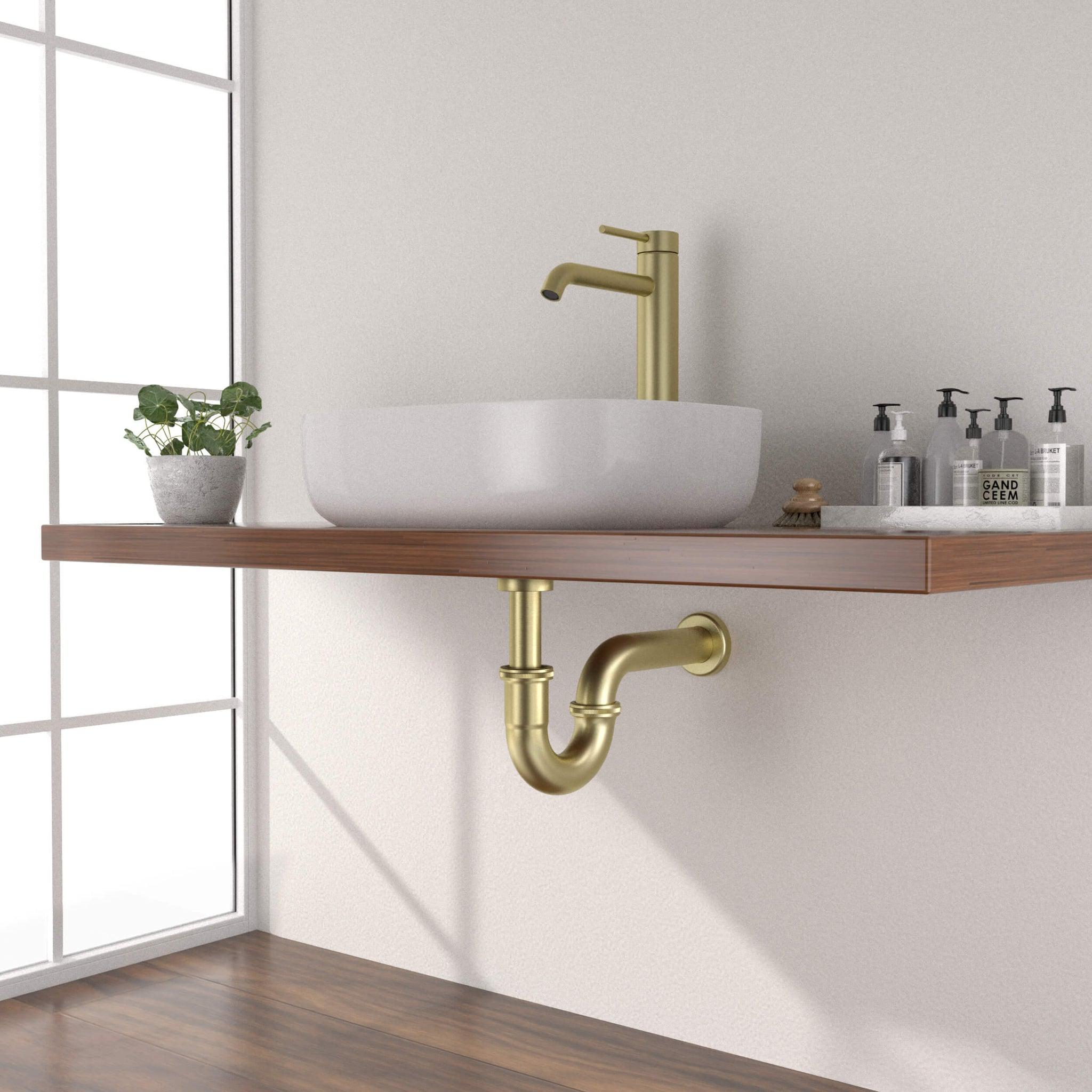 KIBI, KIBI Brass 1.5" Bathroom Sink Decorative P-Trap in Brushed Gold Finish