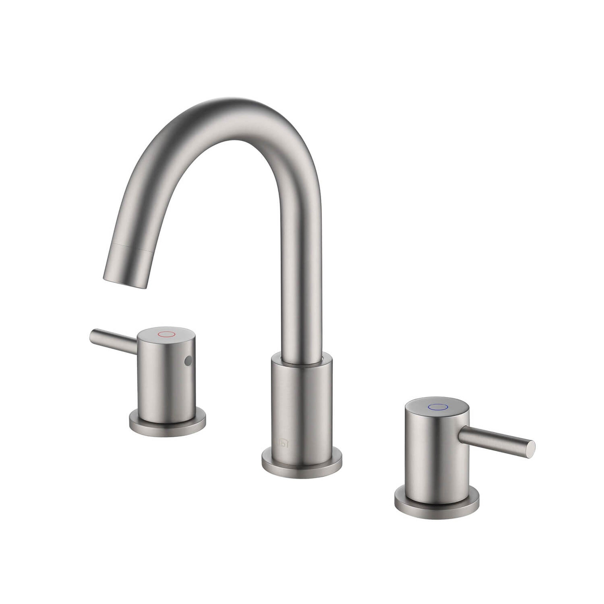 KIBI, KIBI Circular 8" Widespread 2-Handle Brushed Nickel Solid Brass Bathroom Sink Faucet With Pop-Up Drain
