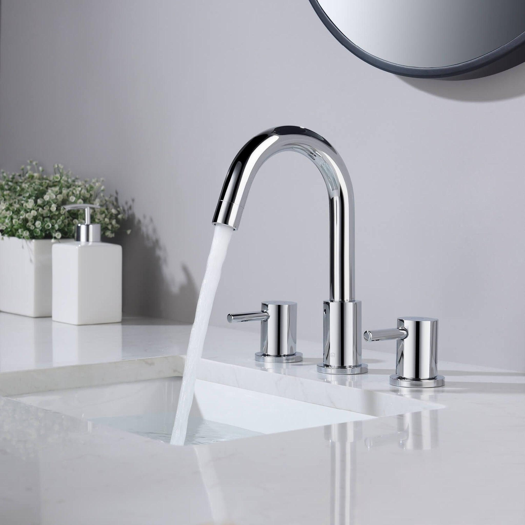 KIBI, KIBI Circular 8" Widespread 2-Handle Chrome Solid Brass Bathroom Sink Faucet With Pop-Up Drain