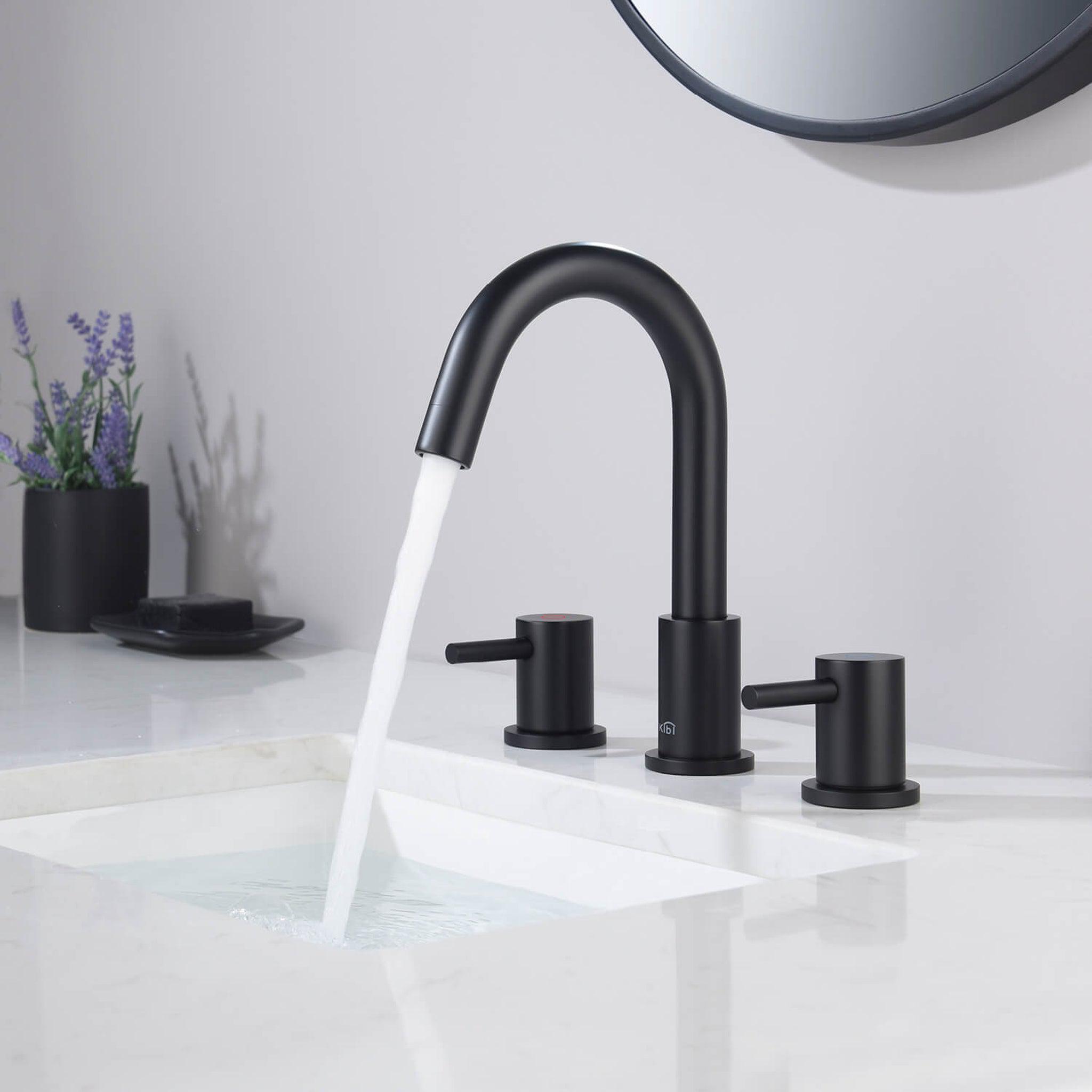 KIBI, KIBI Circular 8" Widespread 2-Handle Matte Black Solid Brass Bathroom Sink Faucet With Pop-Up Drain