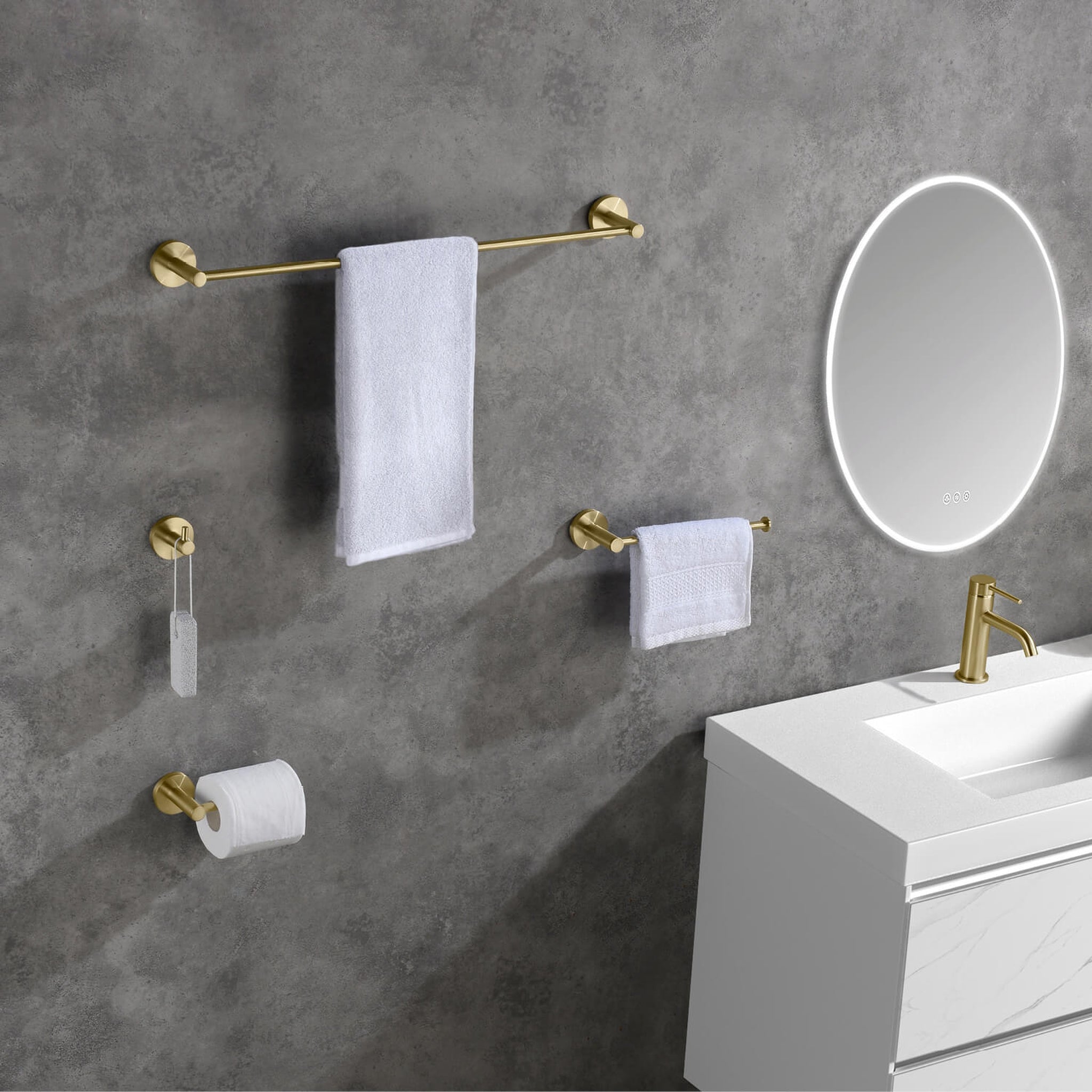 KIBI, KIBI Circular Brass 4 Piece Bathroom Hardware Set in Brushed Gold Finish