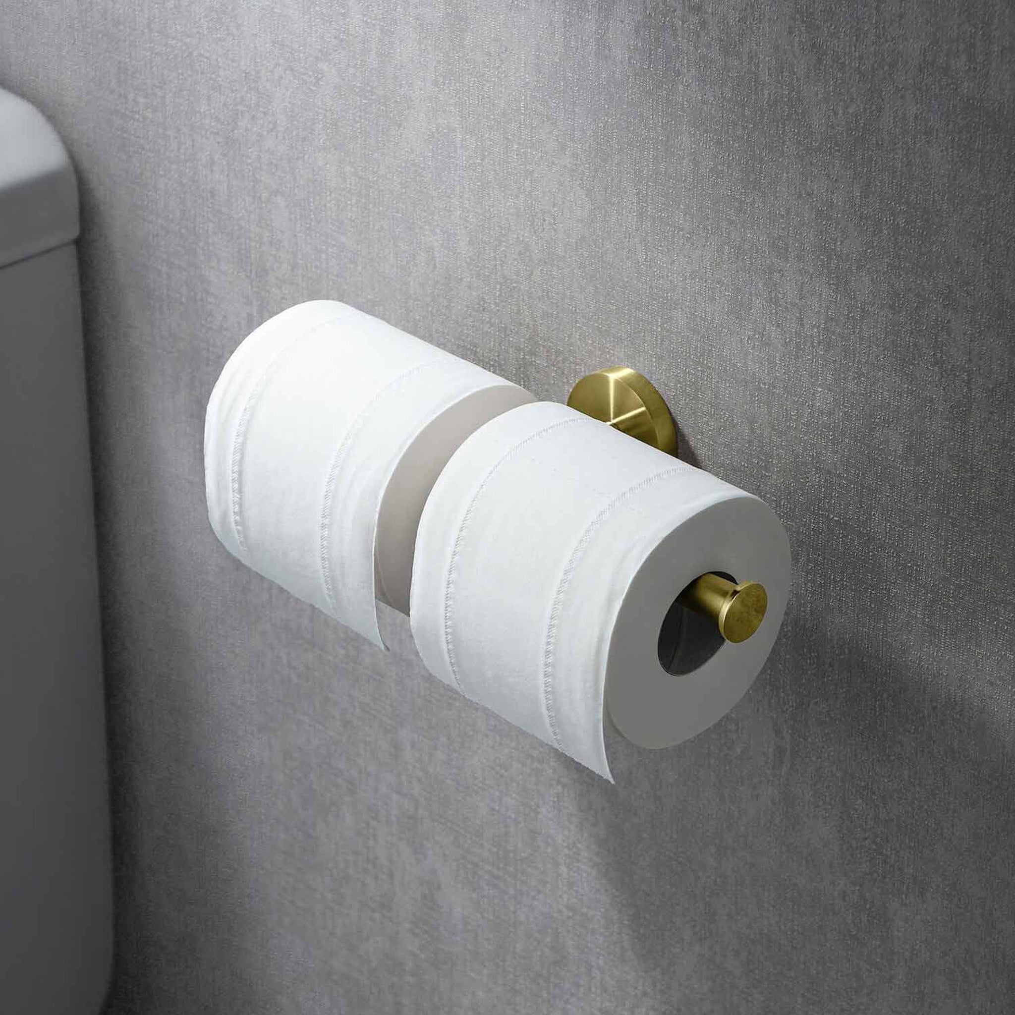 KIBI, KIBI Circular Brass Bathroom Double Toilet Paper Holder in Brushed Gold Finish