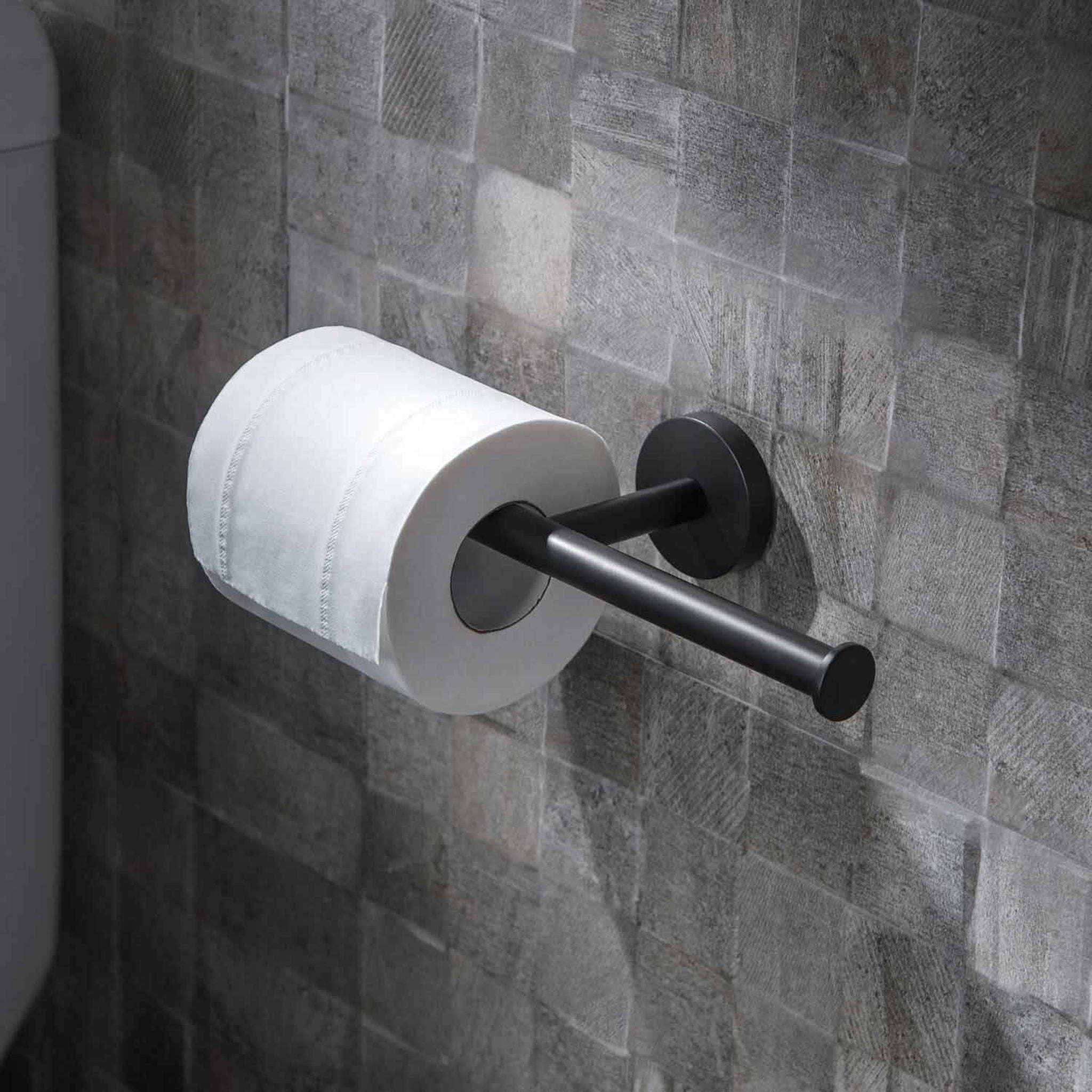 KIBI, KIBI Circular Brass Bathroom Double Toilet Paper Holder in Matte Black Finish