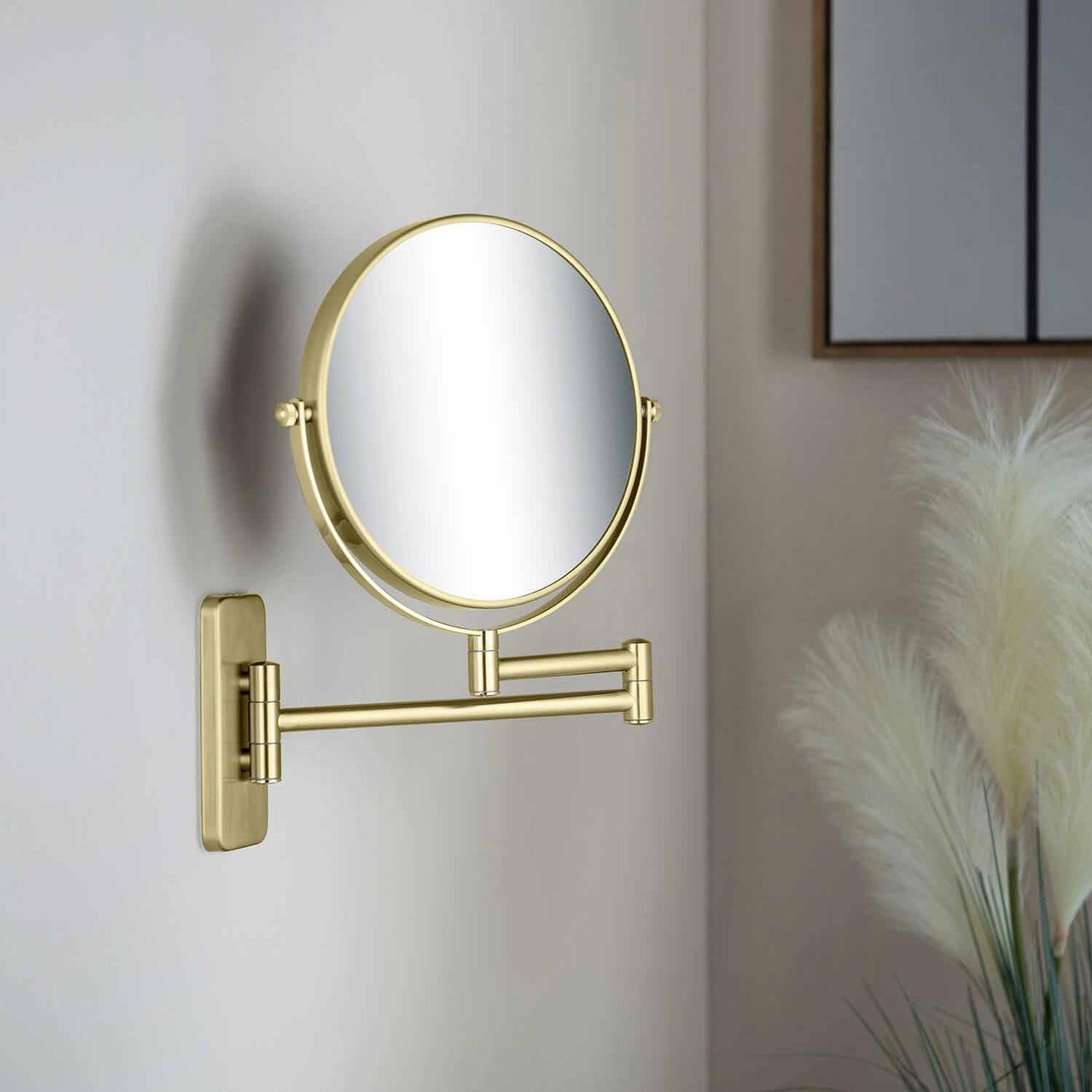 KIBI, KIBI Circular Brass Bathroom Magnifying Makeup Shaving Mirror in Brushed Gold Frame Finish