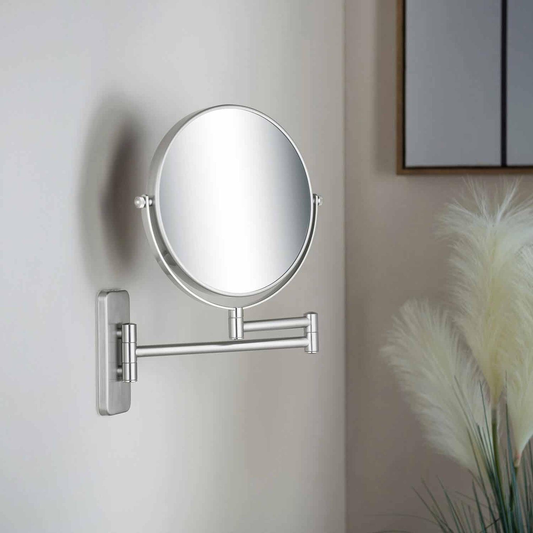 KIBI, KIBI Circular Brass Bathroom Magnifying Makeup Shaving Mirror in Brushed Nickel Frame Finish