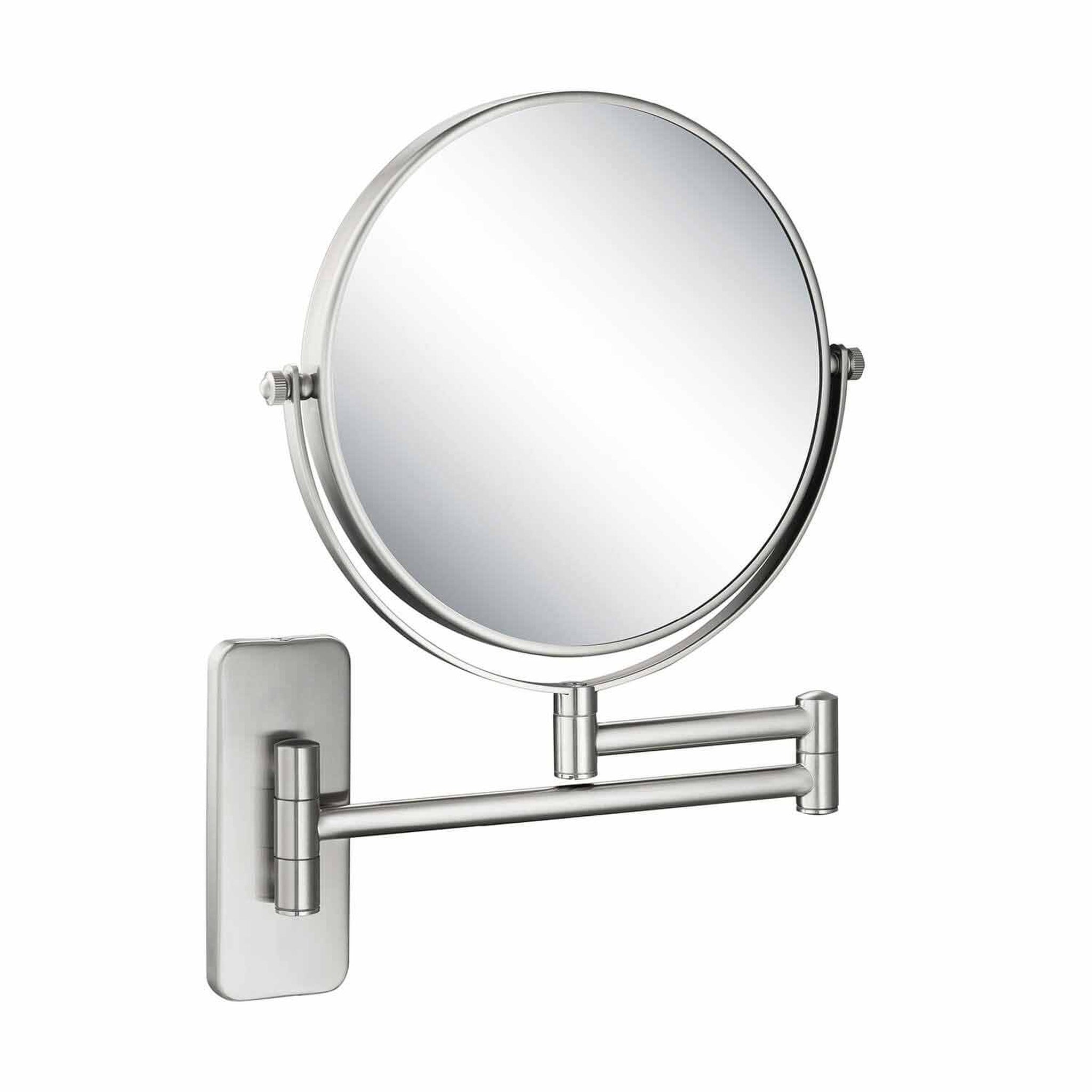 KIBI, KIBI Circular Brass Bathroom Magnifying Makeup Shaving Mirror in Brushed Nickel Frame Finish