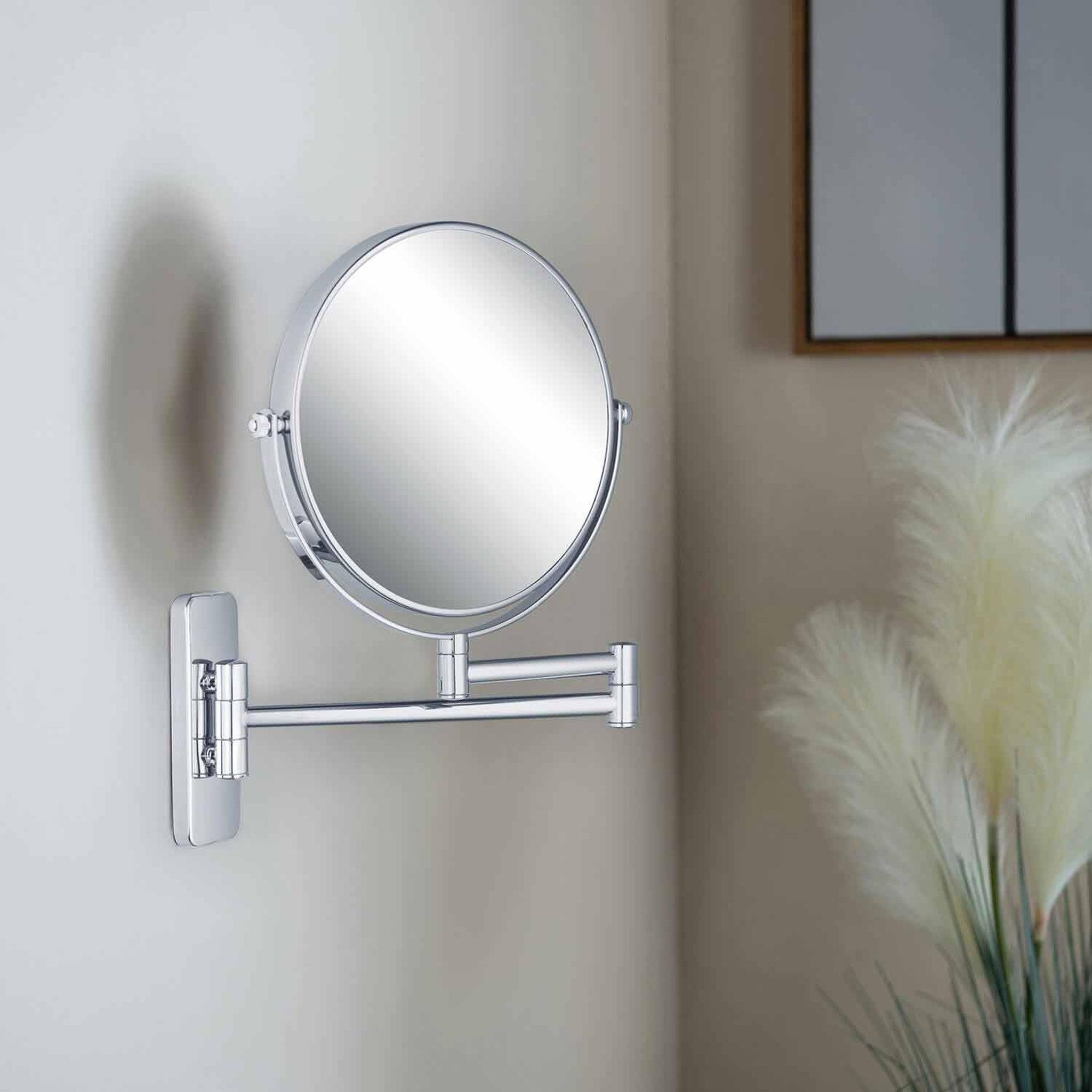 KIBI, KIBI Circular Brass Bathroom Magnifying Makeup Shaving Mirror in Chrome Frame Finish
