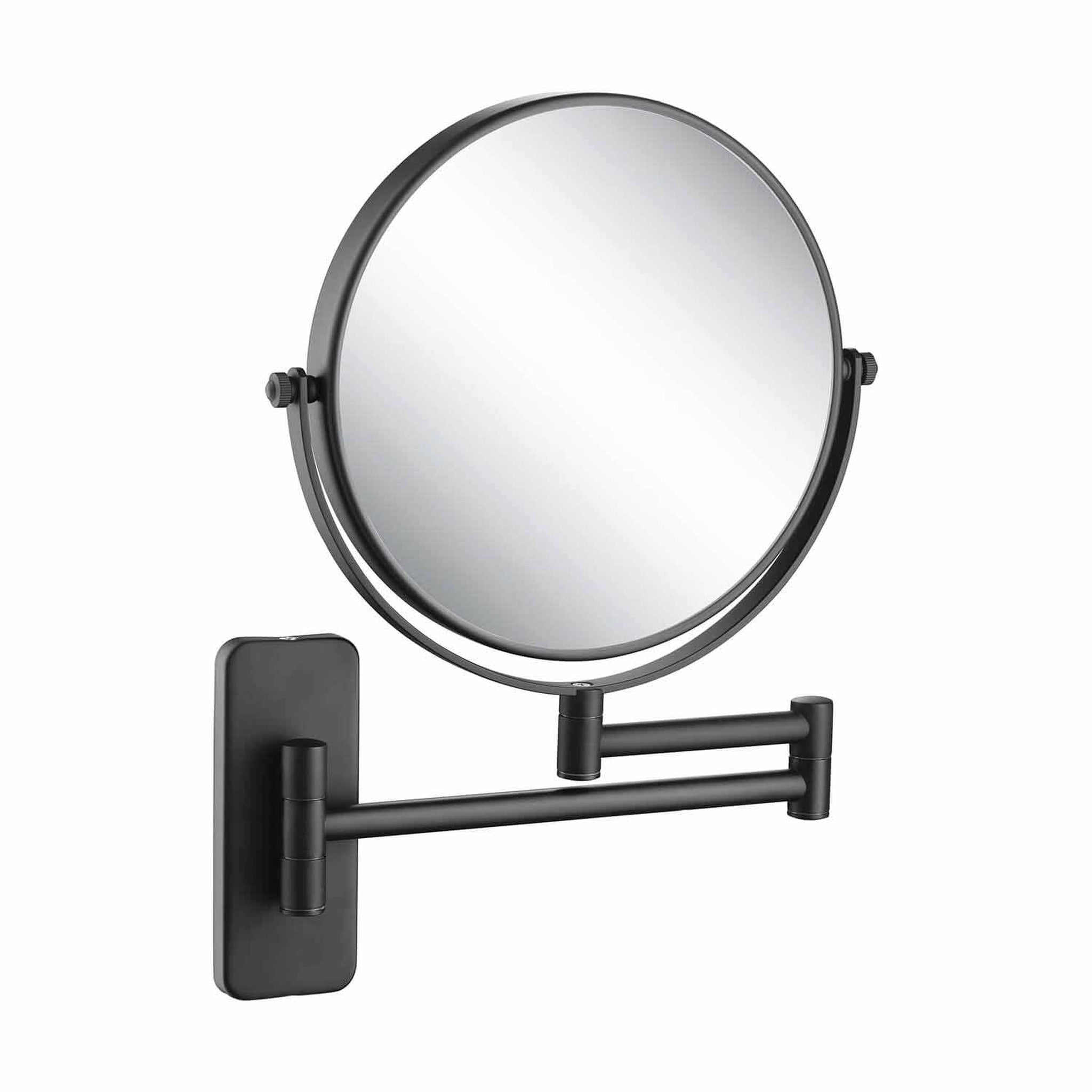 KIBI, KIBI Circular Brass Bathroom Magnifying Makeup Shaving Mirror in Matte Black Frame Finish