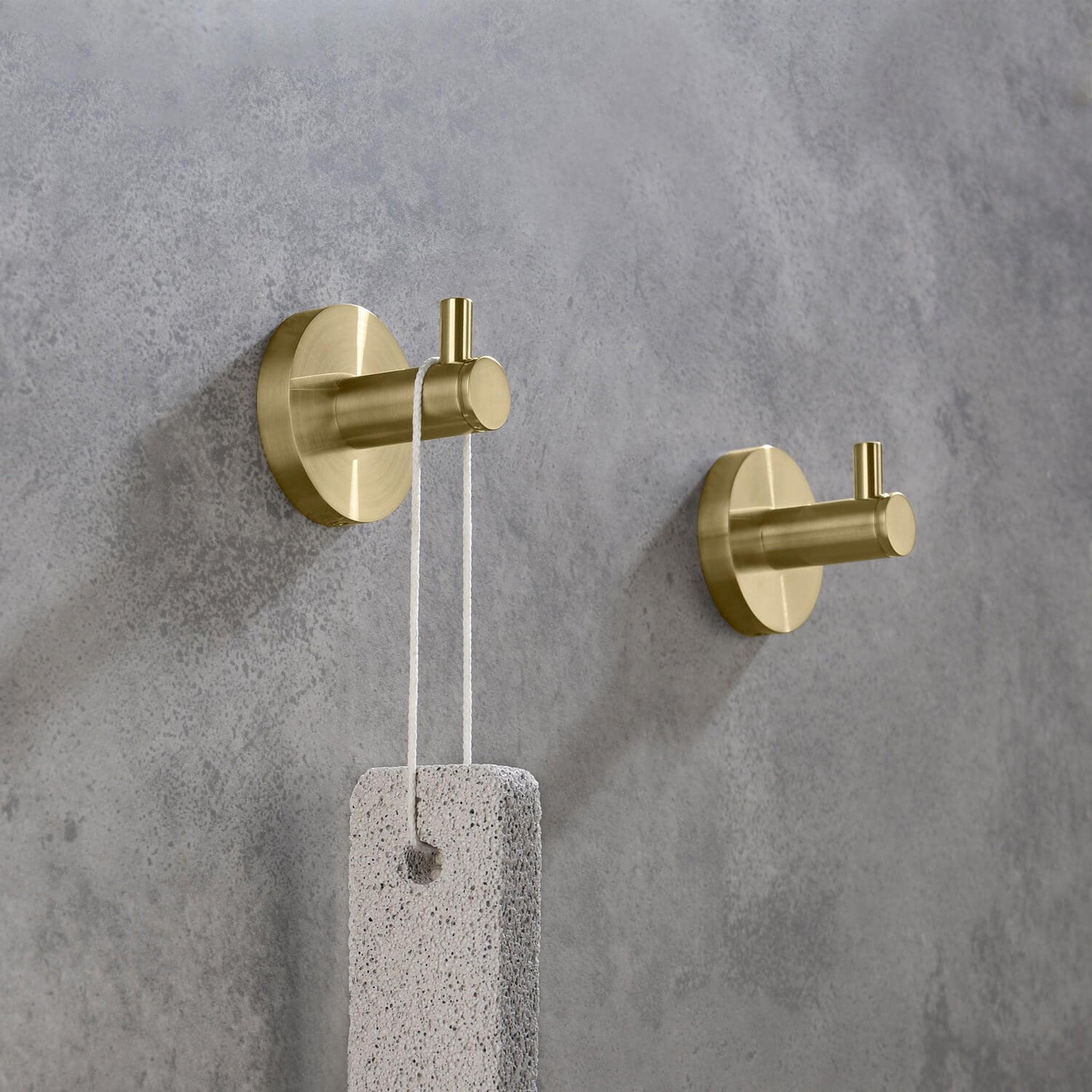 KIBI, KIBI Circular Brass Bathroom Robe Hook in Brushed Gold Finish