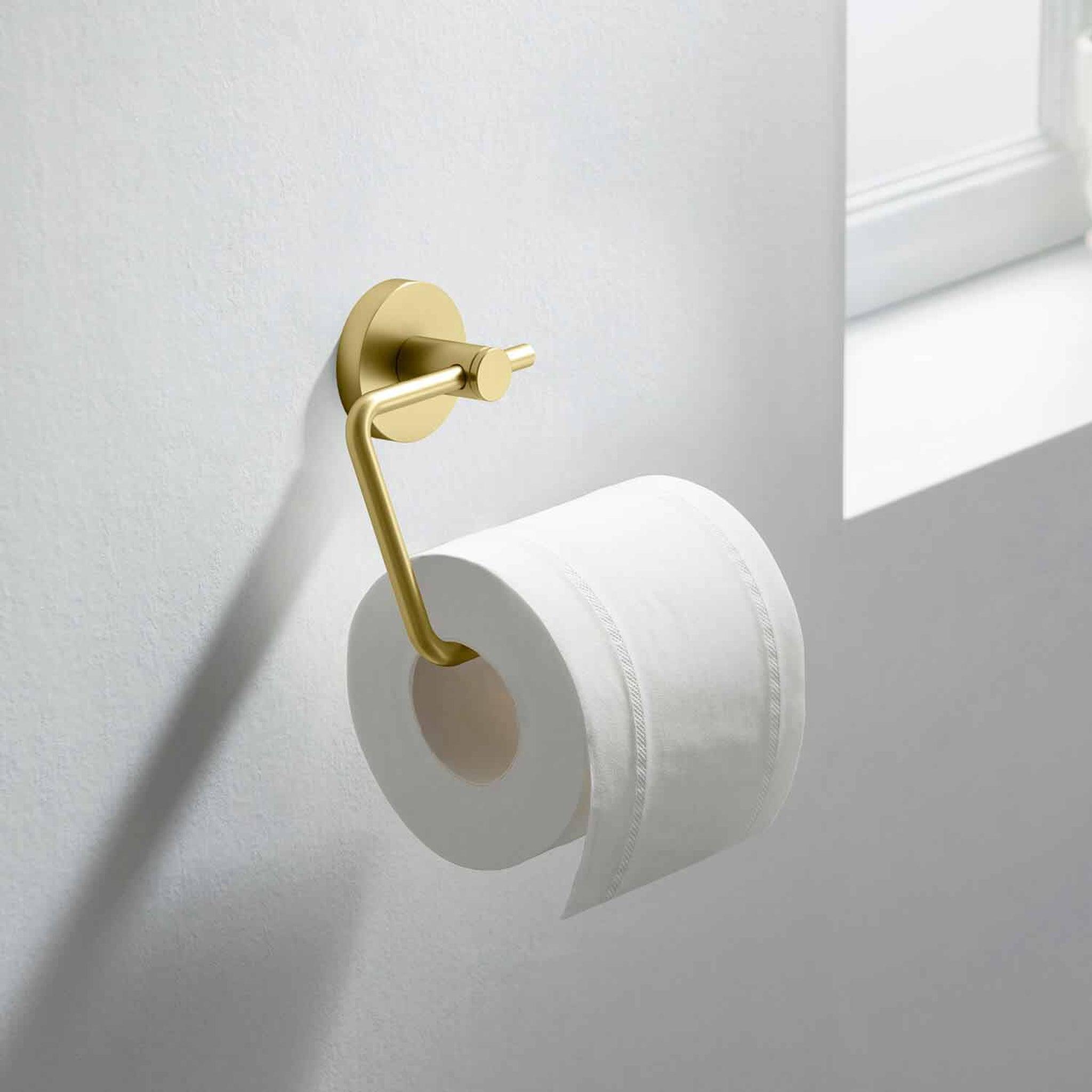 KIBI, KIBI Circular Brass Bathroom Toilet Paper Holder in Brushed Gold Finish