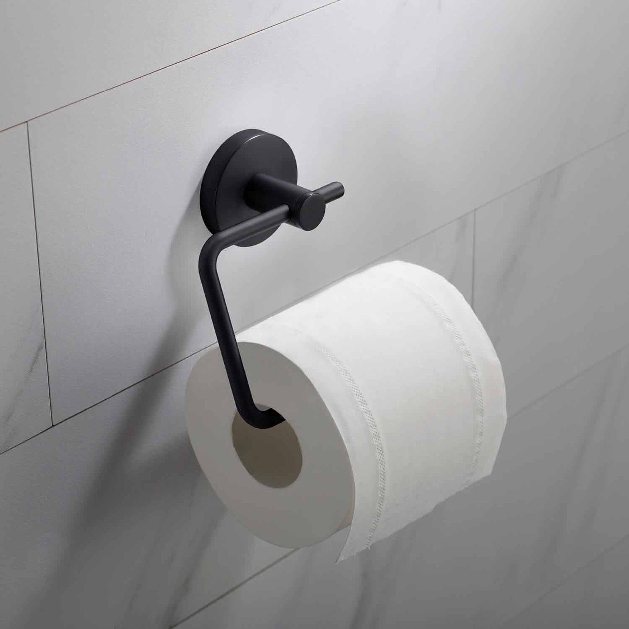 KIBI, KIBI Circular Brass Bathroom Toilet Paper Holder in Matte Black Finish